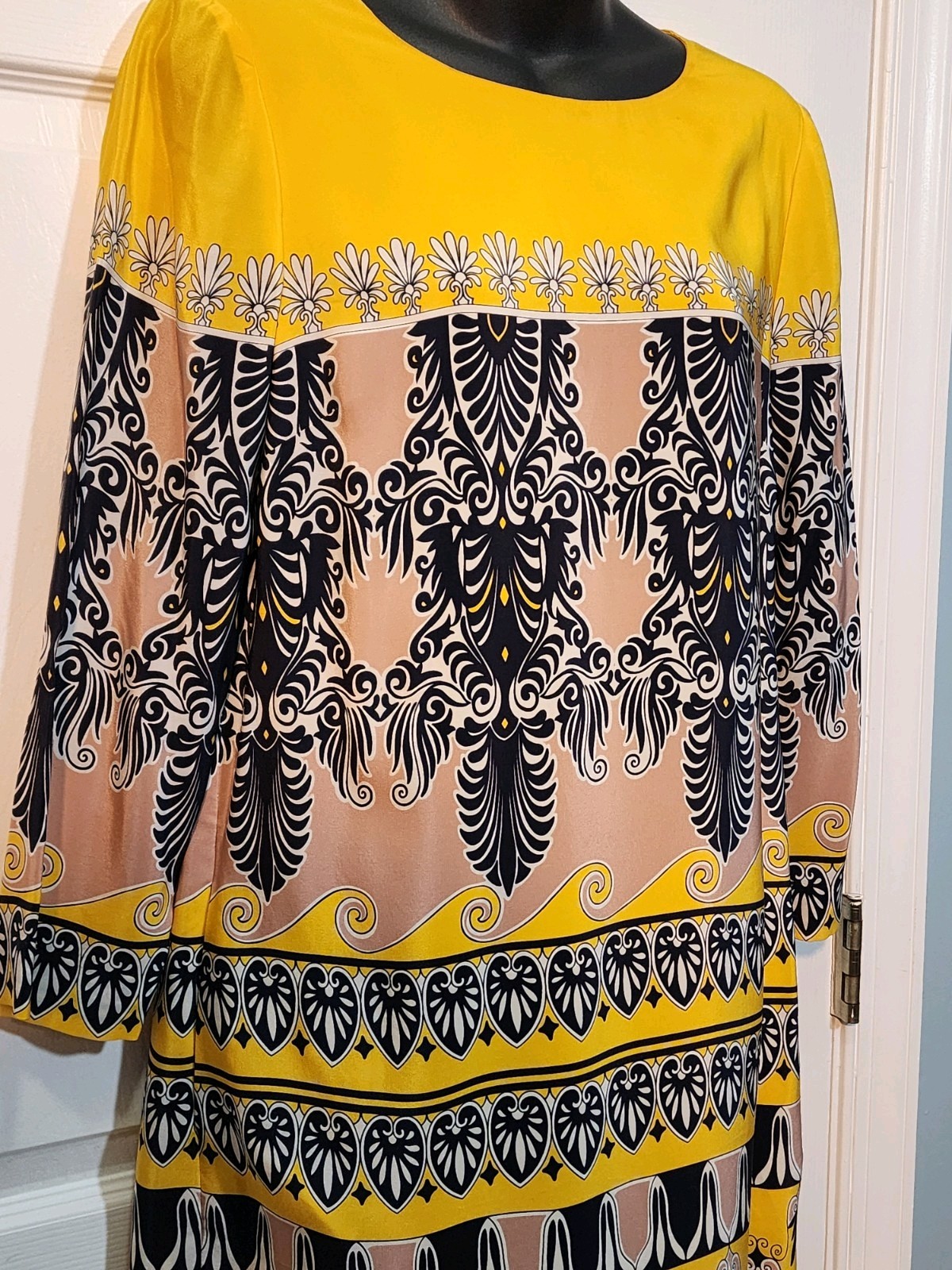 J. Crew Dress Size US 4 Yellow Navy Blue Gallery Printed Shift Women’s