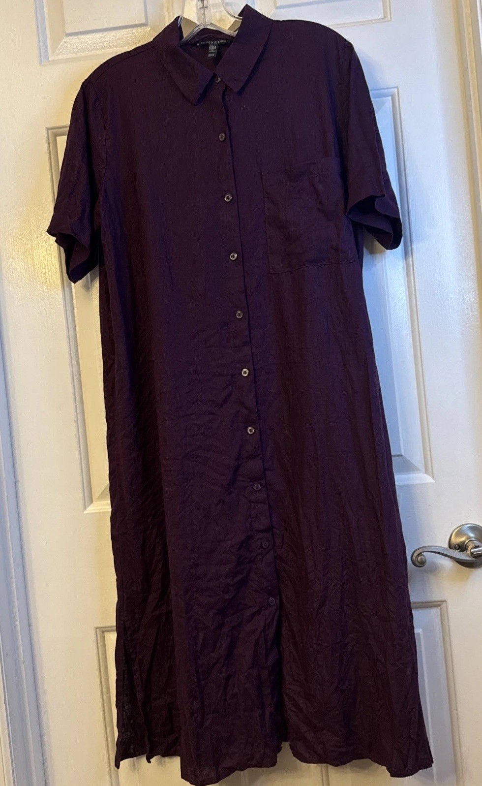 Eileen Fisher Organic Linen Button Up Shirt Dress Purple Maxi Petite Small