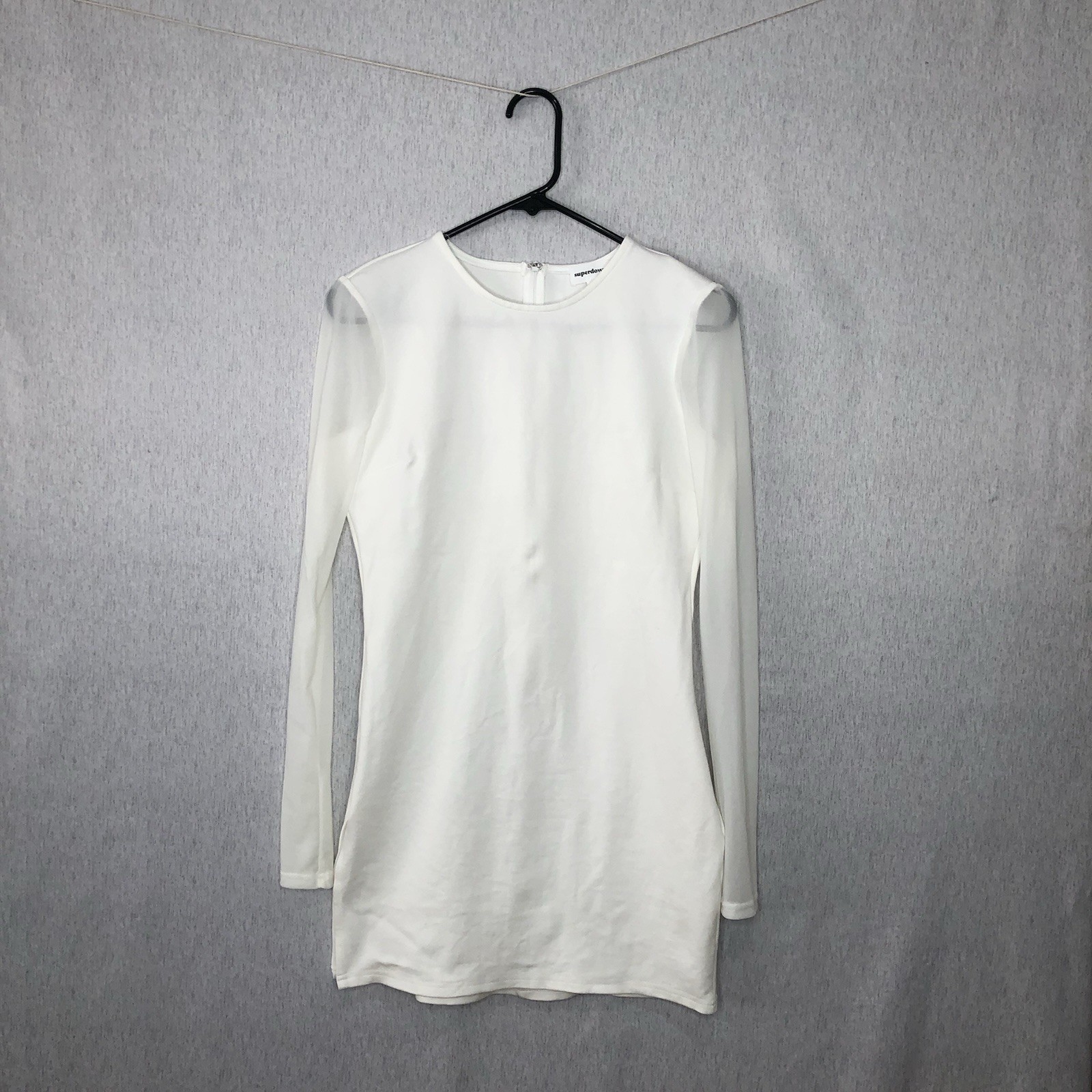 Superdown Nia Bodycon Mini Dress White Long Sheer Sleeves Size M