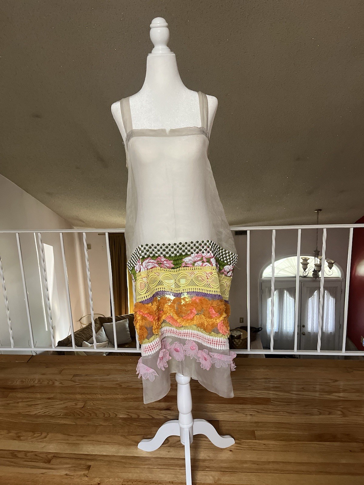 DOSA One Size 100% Cotton Sheer Embellished Apron Overlay Artisan Bohemian layer