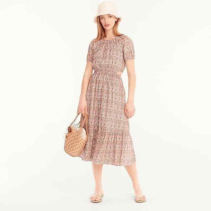 New J. Crew Women’s Liberty Giorgia Duke Print Side Cut Out Organic Cotton Dress