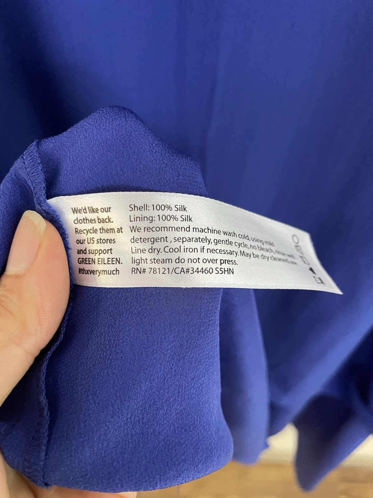 Eileen Fisher Layered Asymmetrical Sleeve Silk Dress Sapphire Blue Size 1X NWT