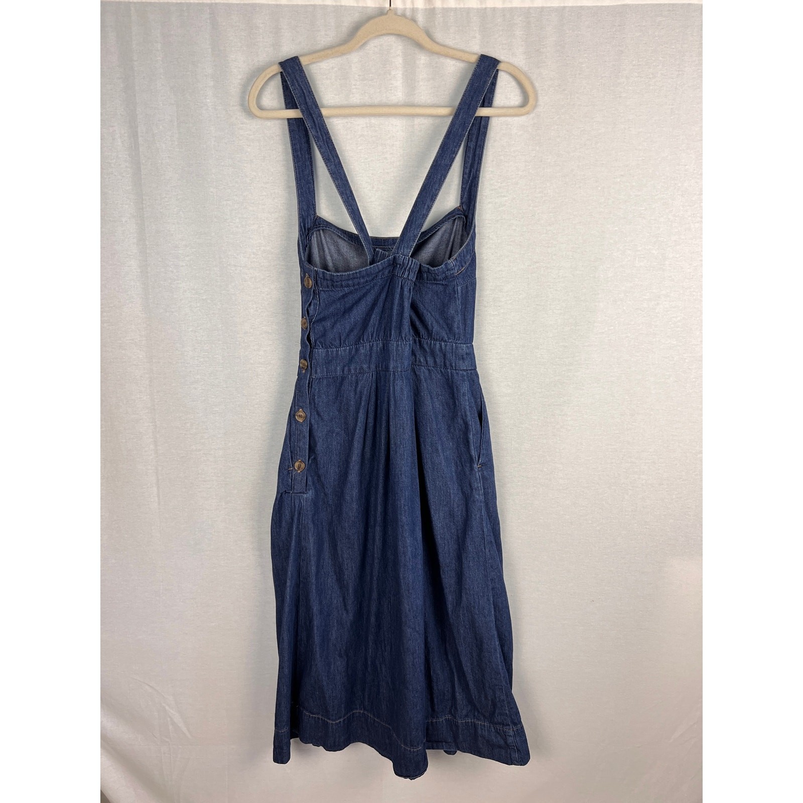 Gap Dress Womens 10 Tall Side Button Apron Denim Midi Cottagecore Boho Peasant
