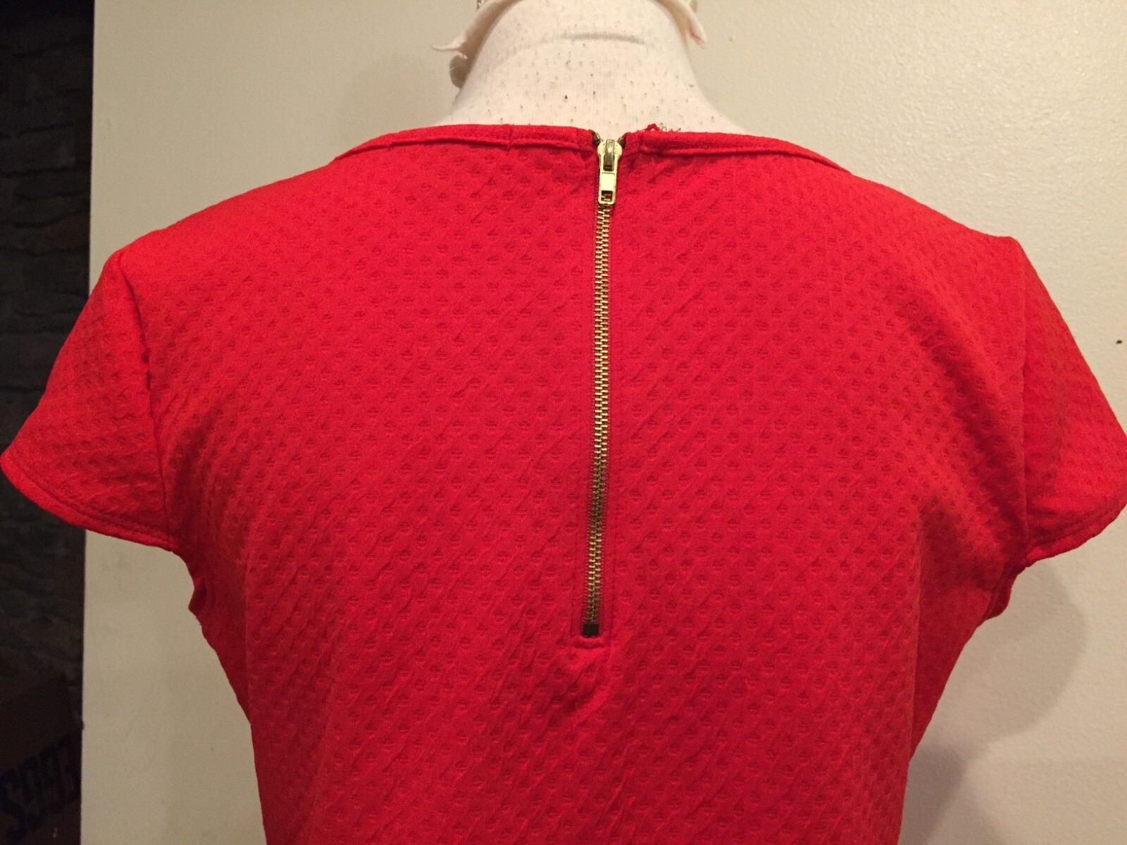 Espresso Dress, Small, Red, Cap Sleeves, Machine Wash, Stretch, Zip light weight