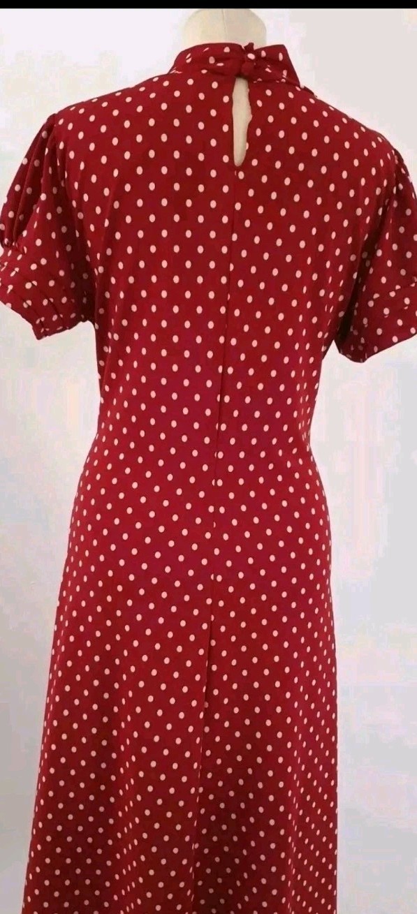 Vintage 1940s 1950s WW2 Style Red Cream Polka Dot Tea Dress Size 12 TWINWOOD