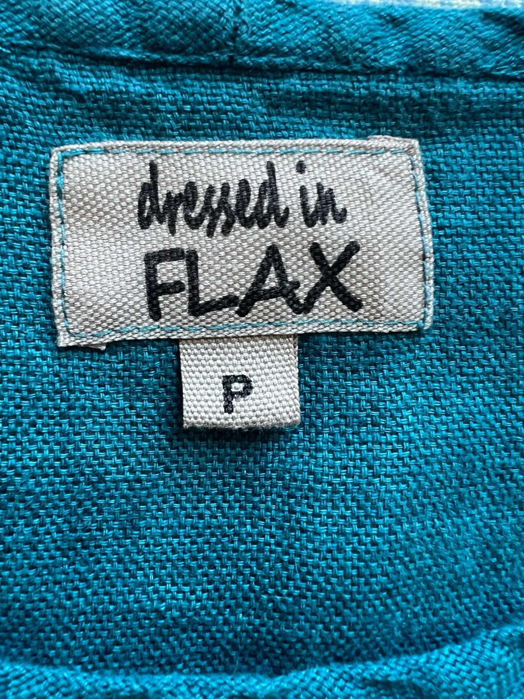 Dressed in FLAX Midi Dress Size SP Teal Blue Linen 100% Linen