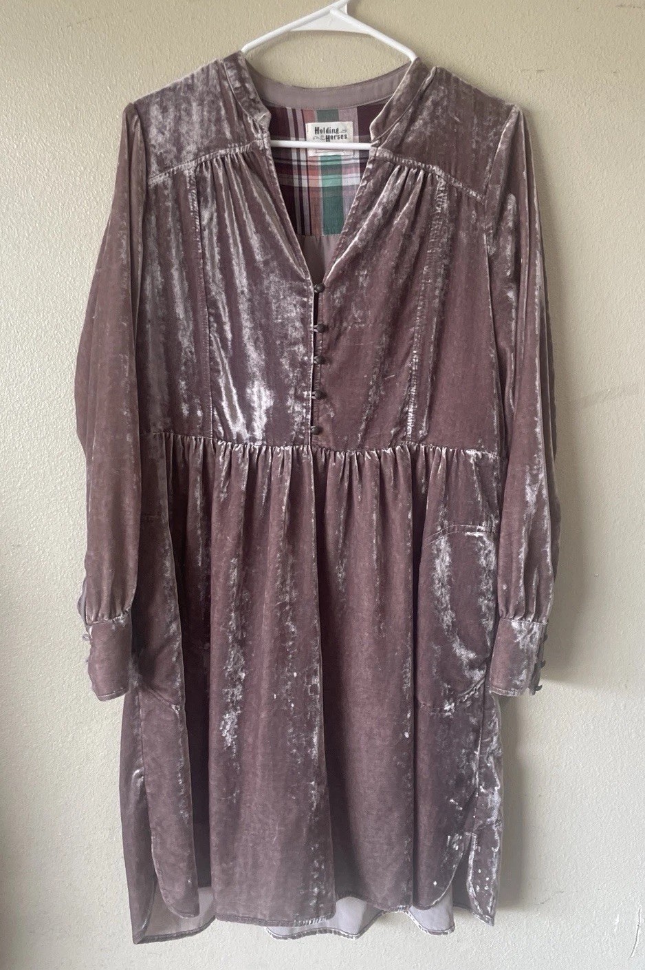 Holding Horses Long Sleeve Small Pink Velvet Dress Knee Length Anthropologie