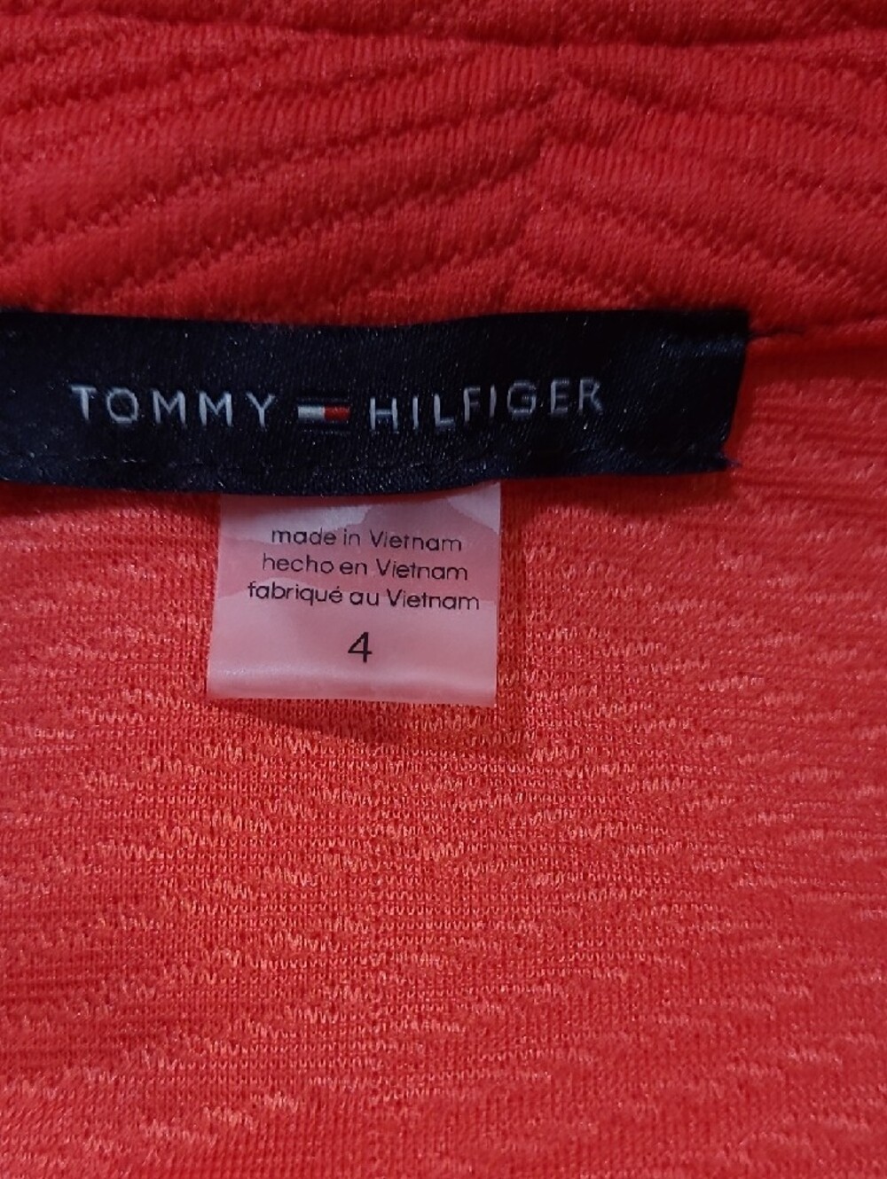 Tommy Hilfiger Sleeveless Split Neck Red Jacquard Knit Pocket Shift Dress Size 4