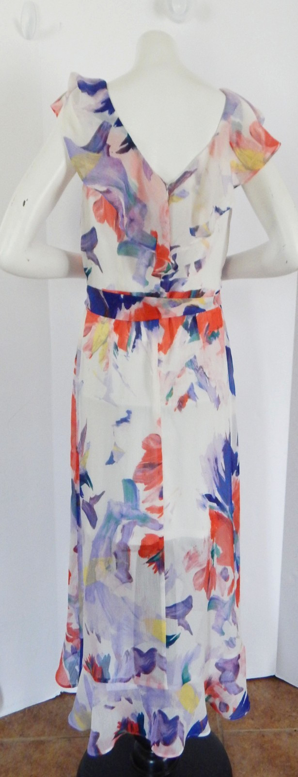 Harper Rose Watercolor Floral Ruffle V-Neck Lined Below Knee Dress Size 4