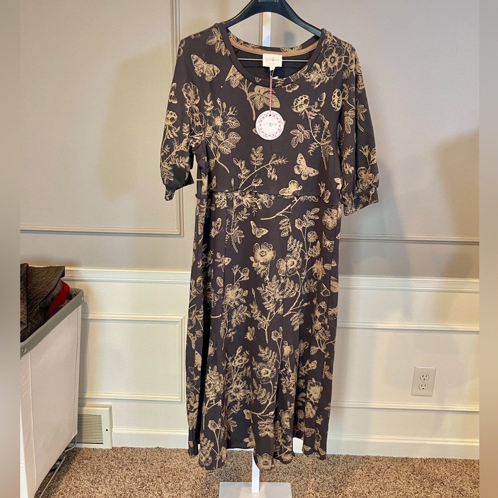 Umgee Large Dress NWT Brown Tan Mixed Floral Maxi Peasant Boho Modest Casual