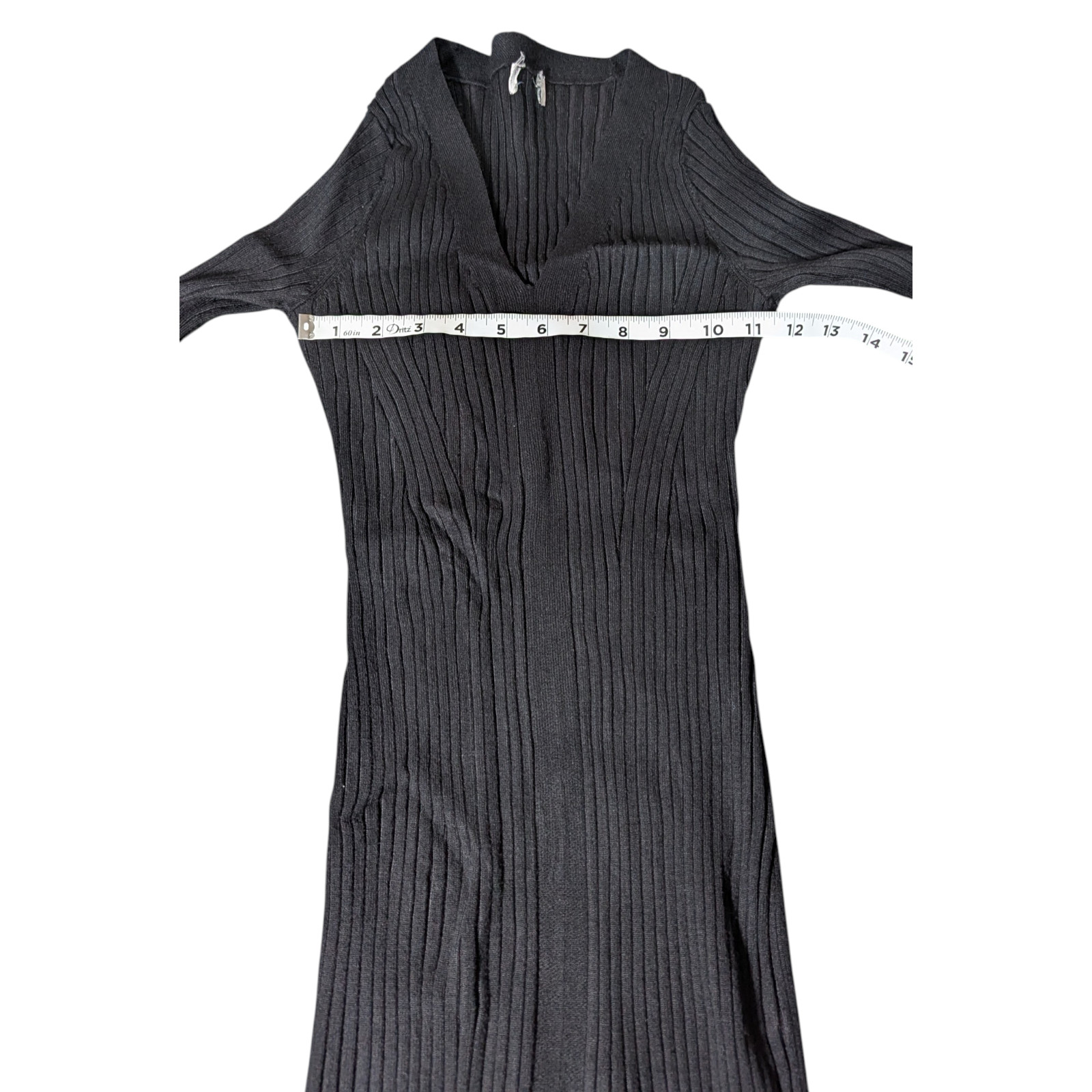 Women’s Long Black Ribbed Dress Long Sleeve – Please See Pics Of Measurements