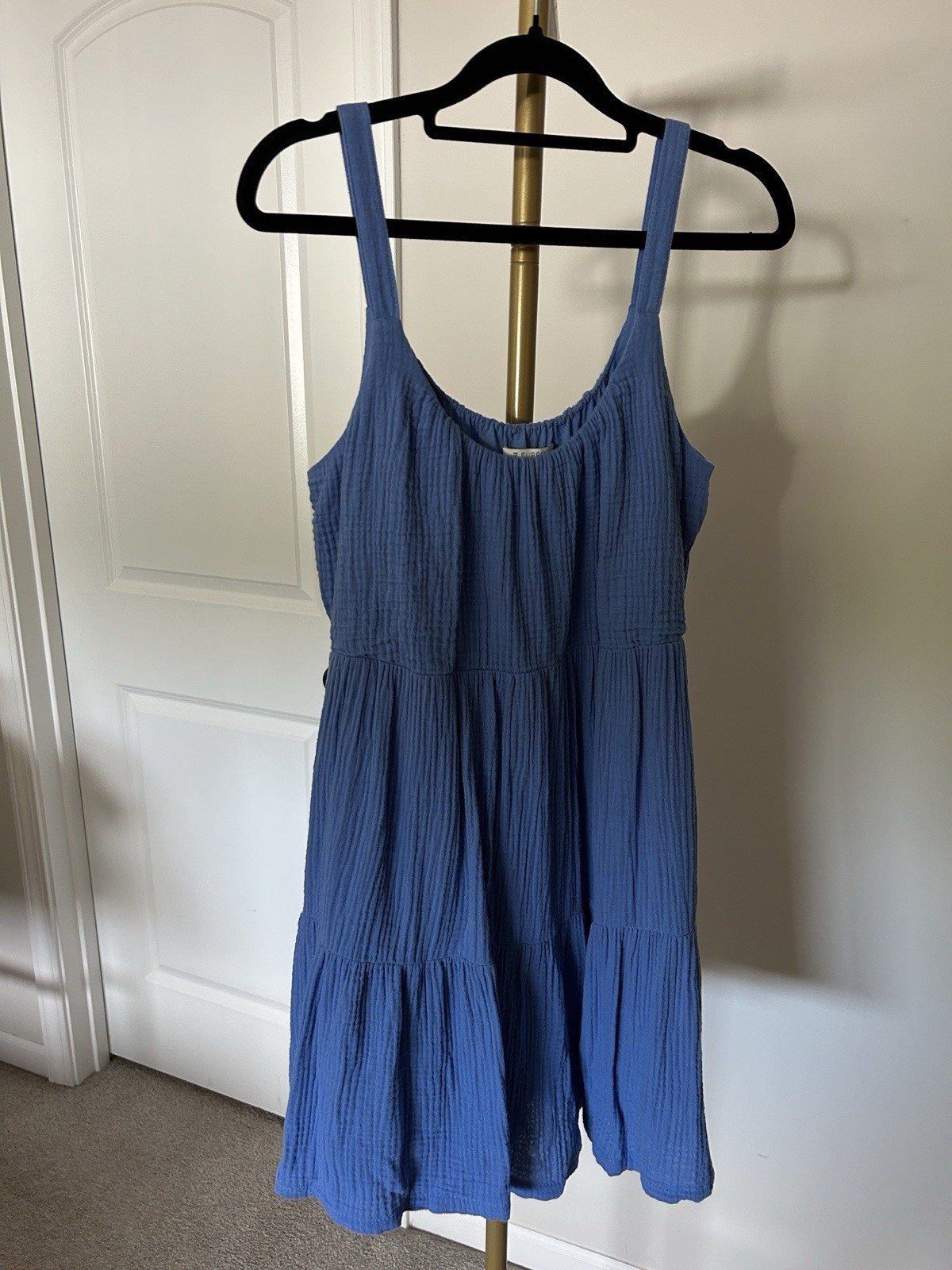 Z Supply S Blue Gauze Cotton Tiered Sundress Scoop Neck Sleeveless Strappy