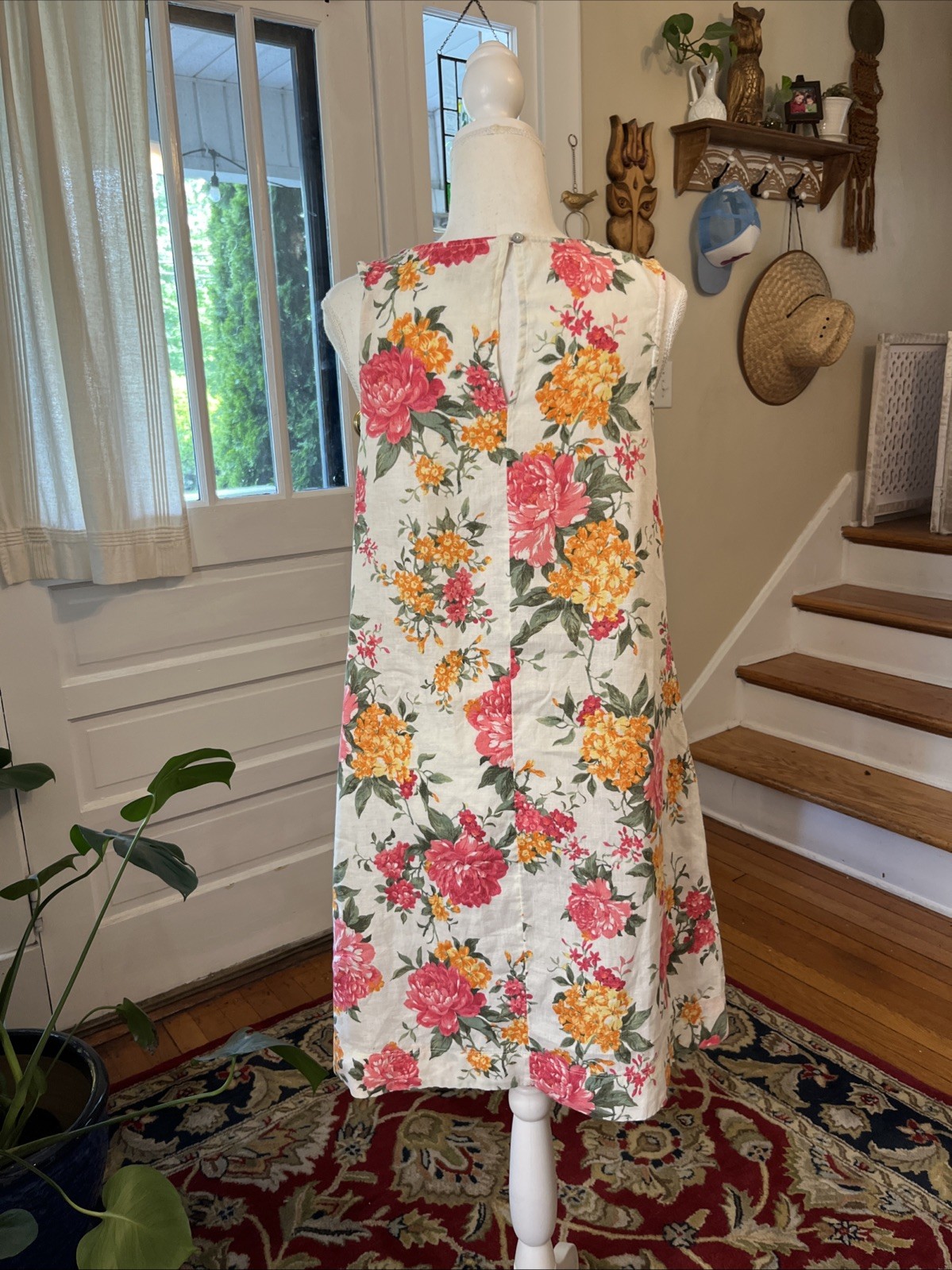 Cynthia Rowley S Floral 100% Linen Sleeveless Tank Cottage Dress Boho Summer