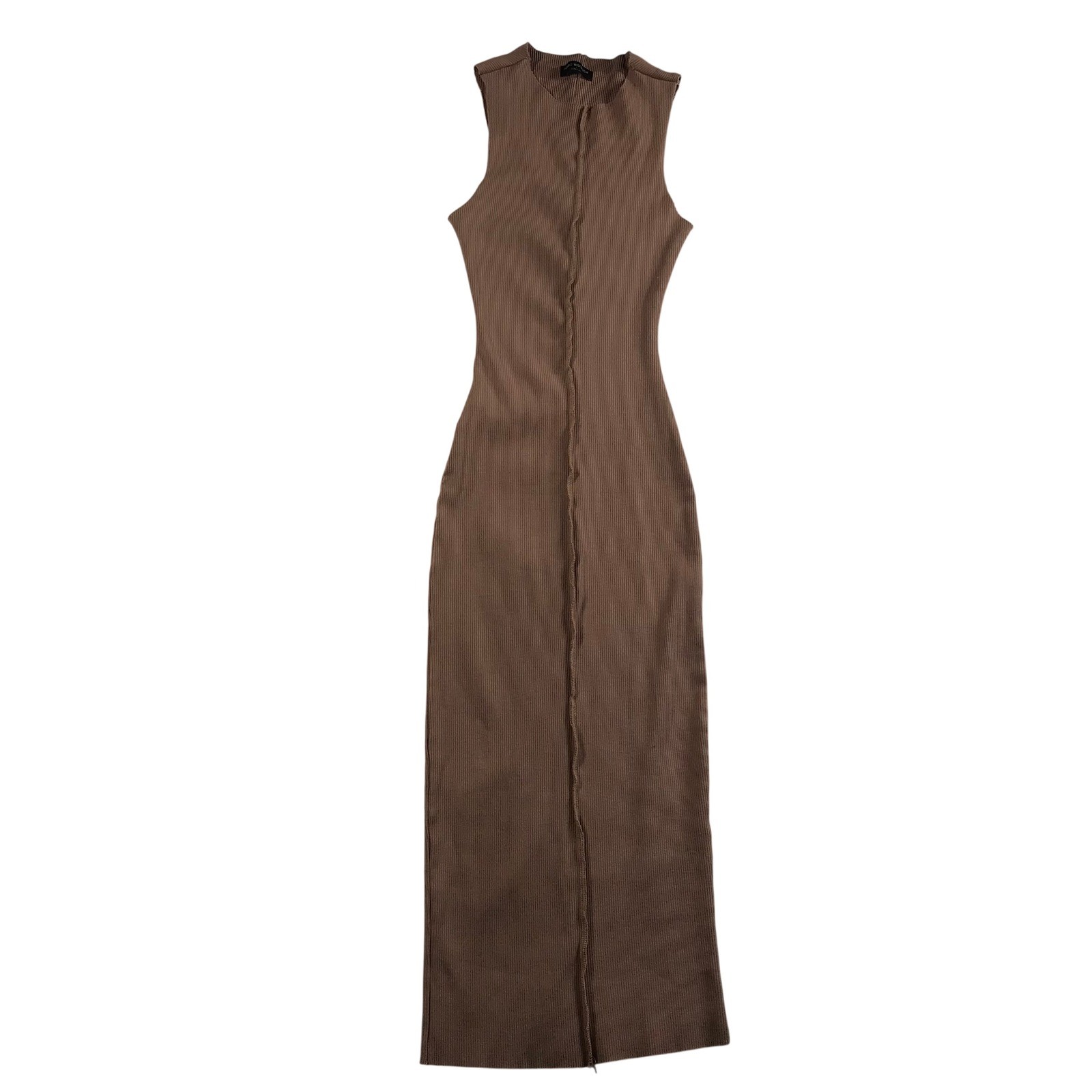 Naked Wardrobe Ribbed Sleeveless Maxi Dress Mauve Brown Exposed Seam NW-D0707 L
