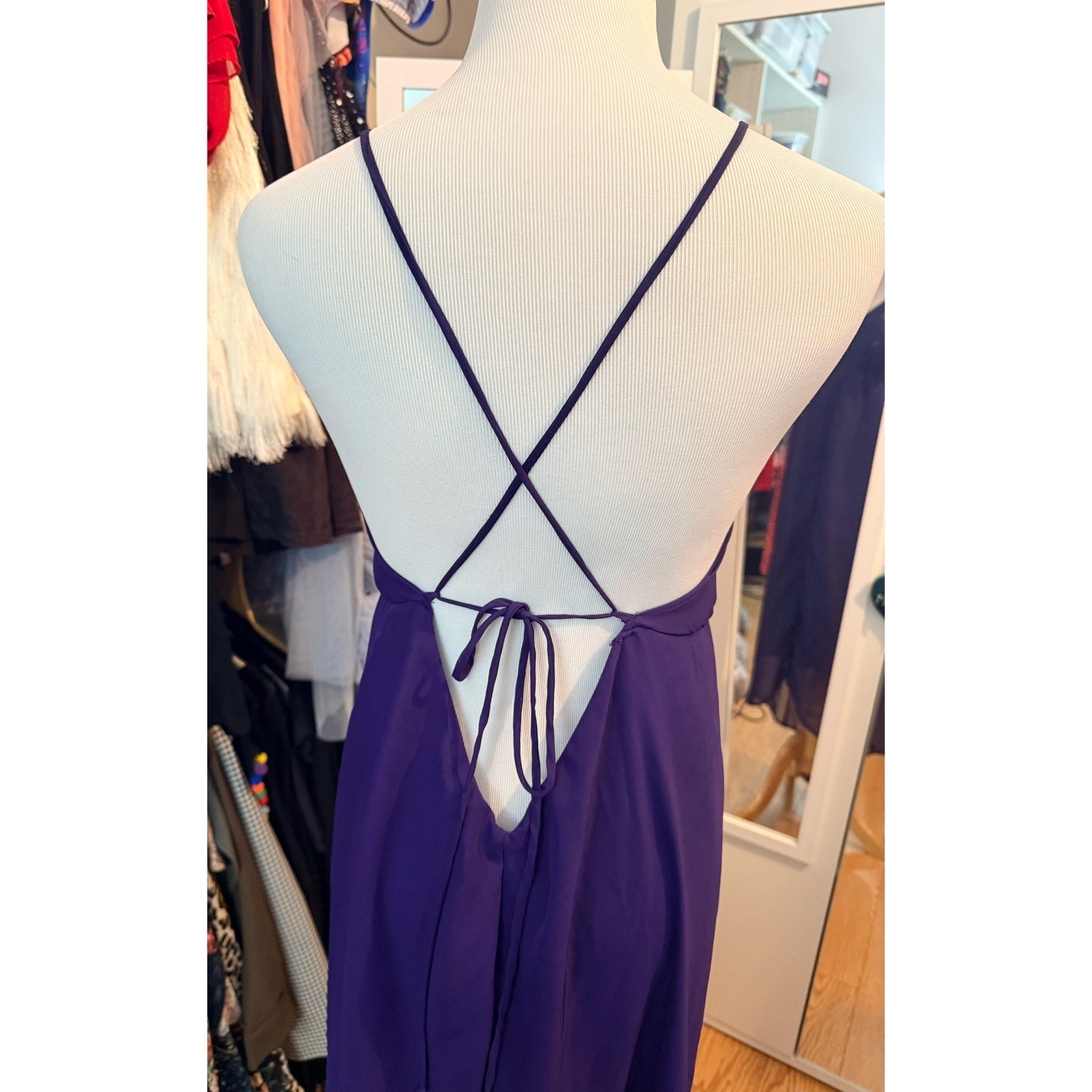 Forever 21 Deep Purple Spaghetti Strap V-Neck High Low Maxi Dress Size Medium