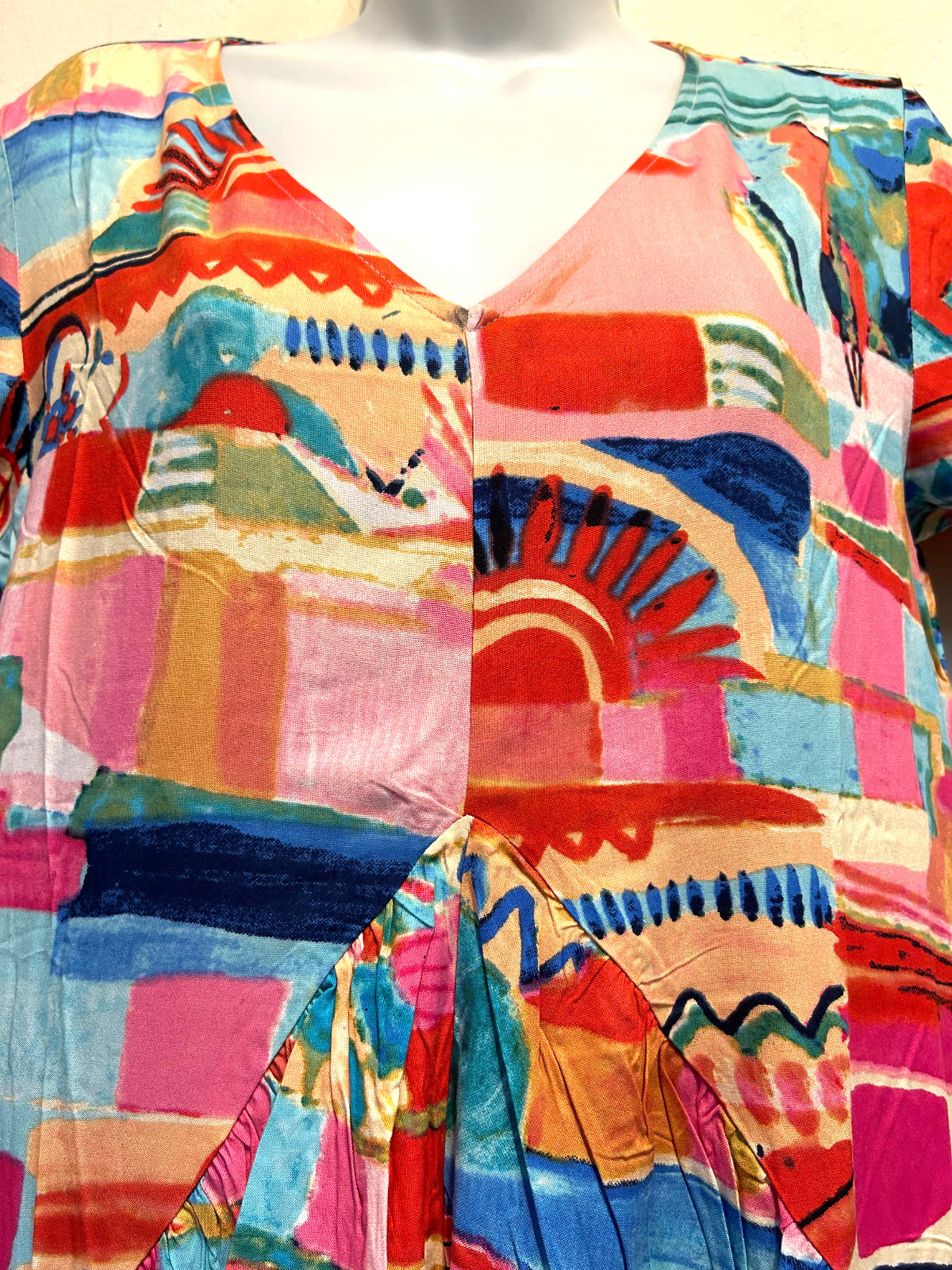 Nwt SACRED THREADS abstract funky hippie rayon pocket hi-low DRESS M Free shipp