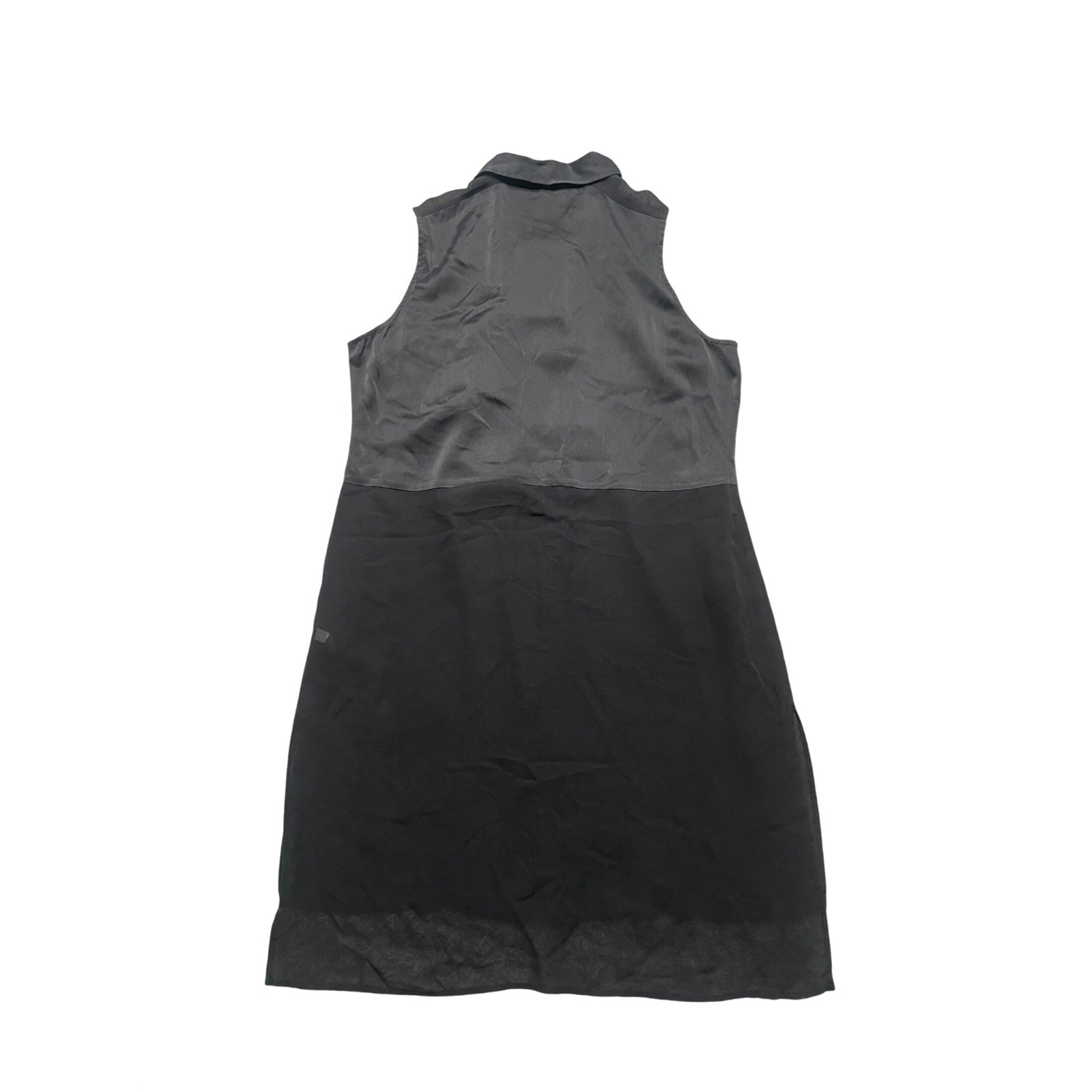 NWT EILEEN FISHER Black Silk Sheer Georgette Mandarin Collar Long Shirt Dress M