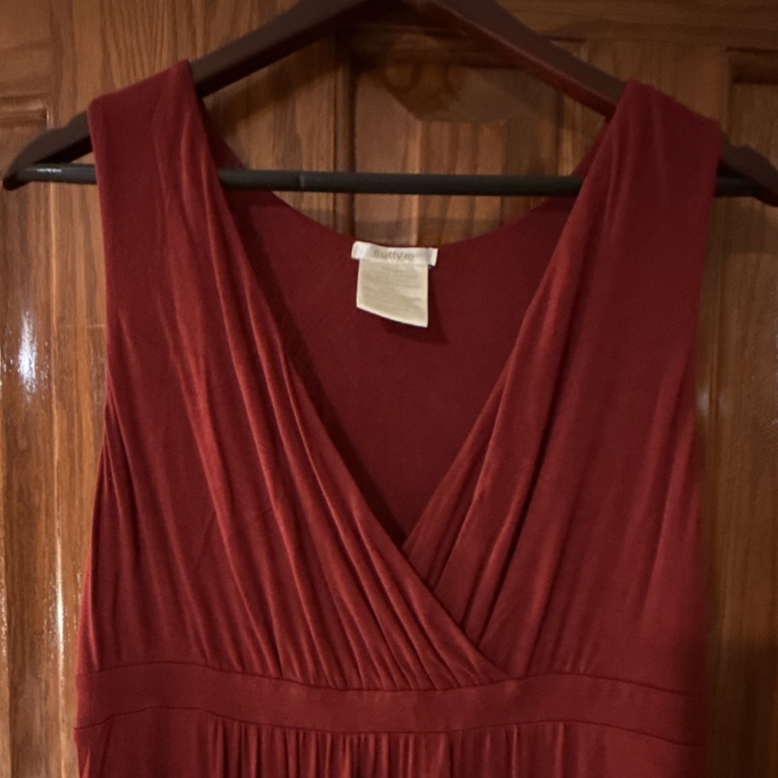Matty M Red Sleeveless V-Neck Maxi Dress Solid Rayon Spandex Blend Size L