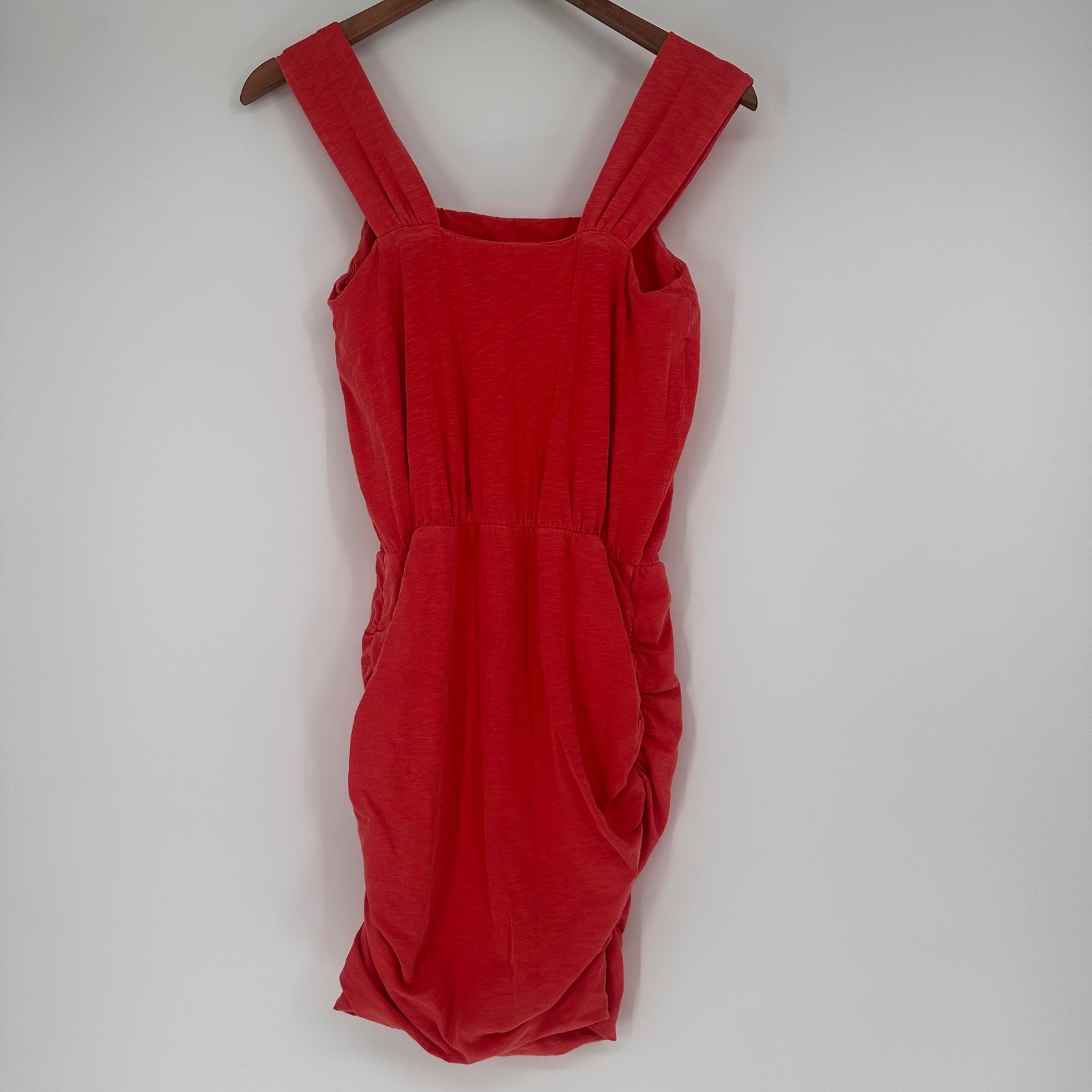 Sundry for Evereve Square Neck Ruched Dress Pigment Electric Red Size S NEW