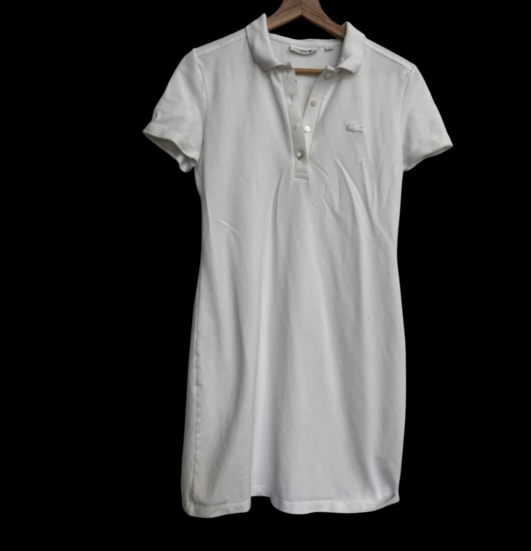 Lacoste Women’s Short Sleeve Slim Fit Stretch Pique Polo Dress White Size 38