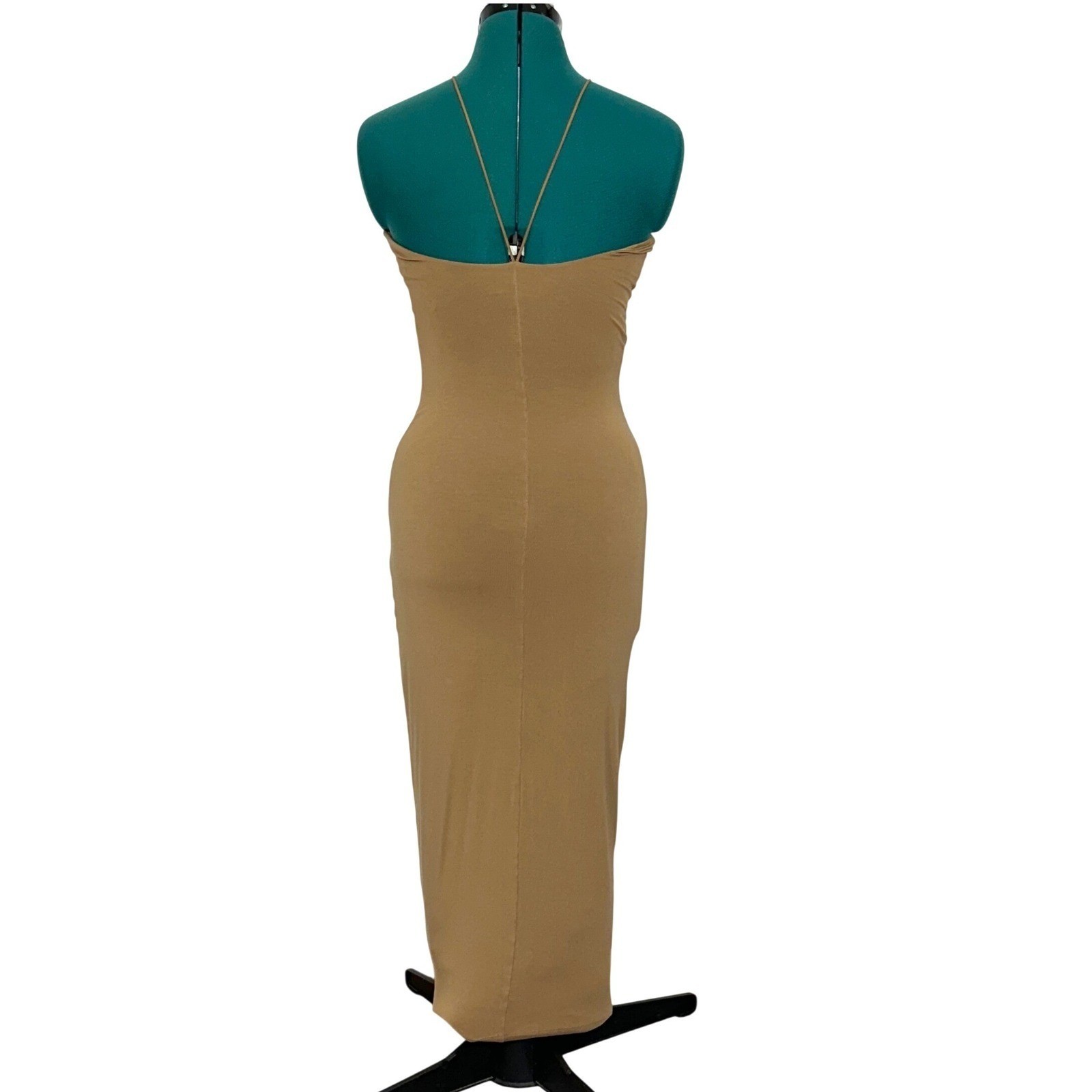Good American Pecan Brown Halter Maxi Dress GDK0081 Size 1 S Bodycon Jersey