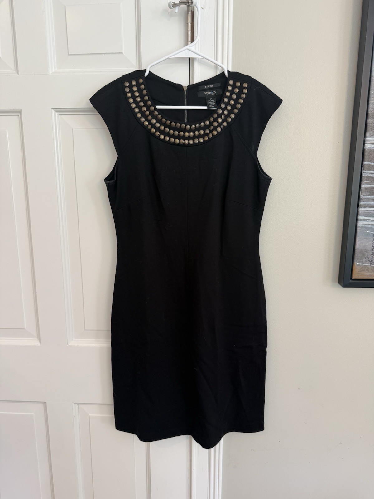 Style & Co. Black Sleeveless Dress W Studs At Neckline Size 6P