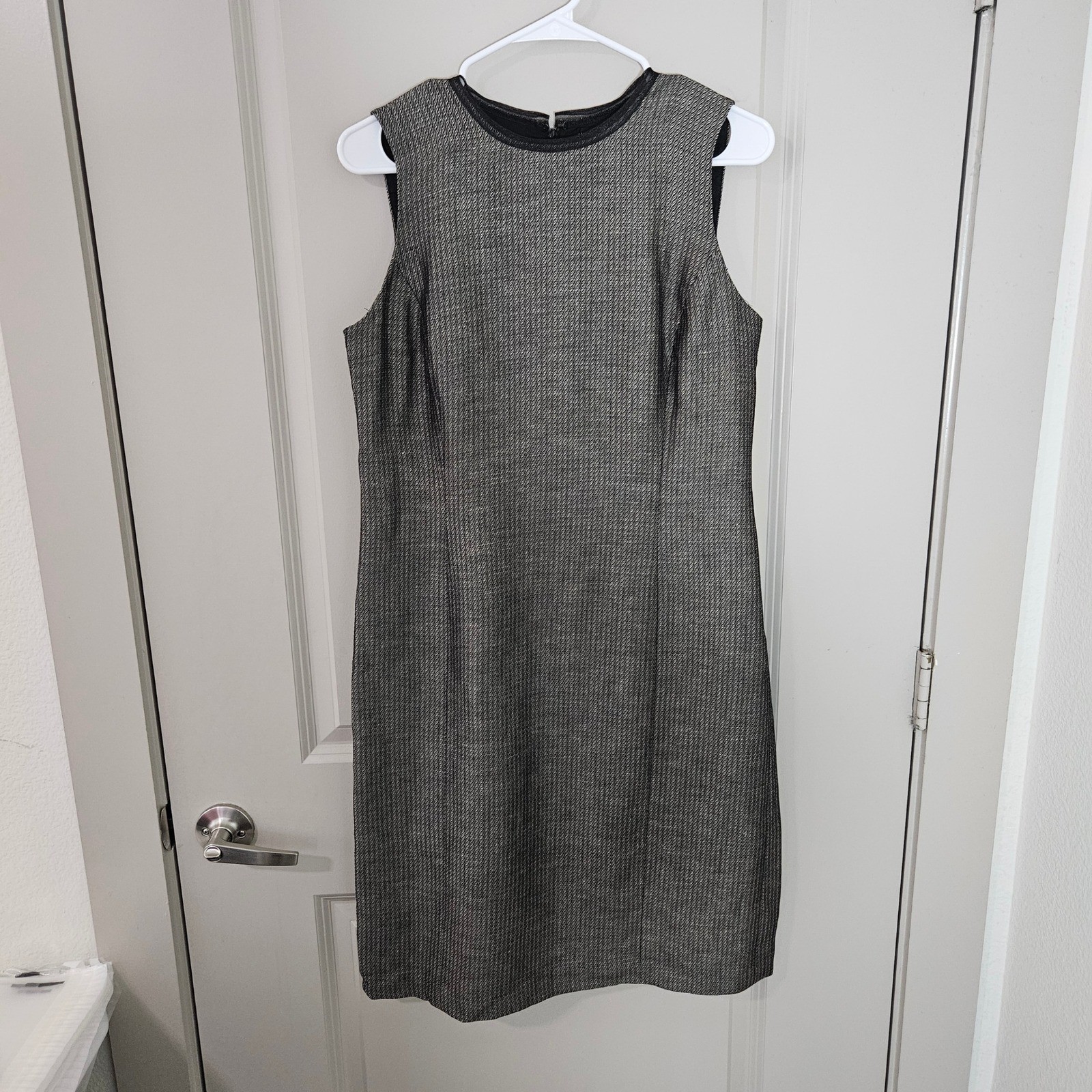 Linda Allard Ellen Tracy Sheath Dress Sz 8 Cotton Linen Blend Gray Sleeveless