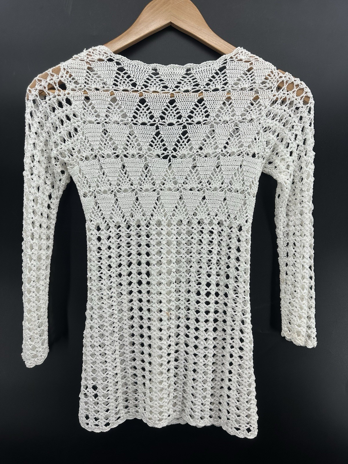 BCBG MaxAzria White Crochet Open Knit Boho Sweater S Beach Cardigan HH59