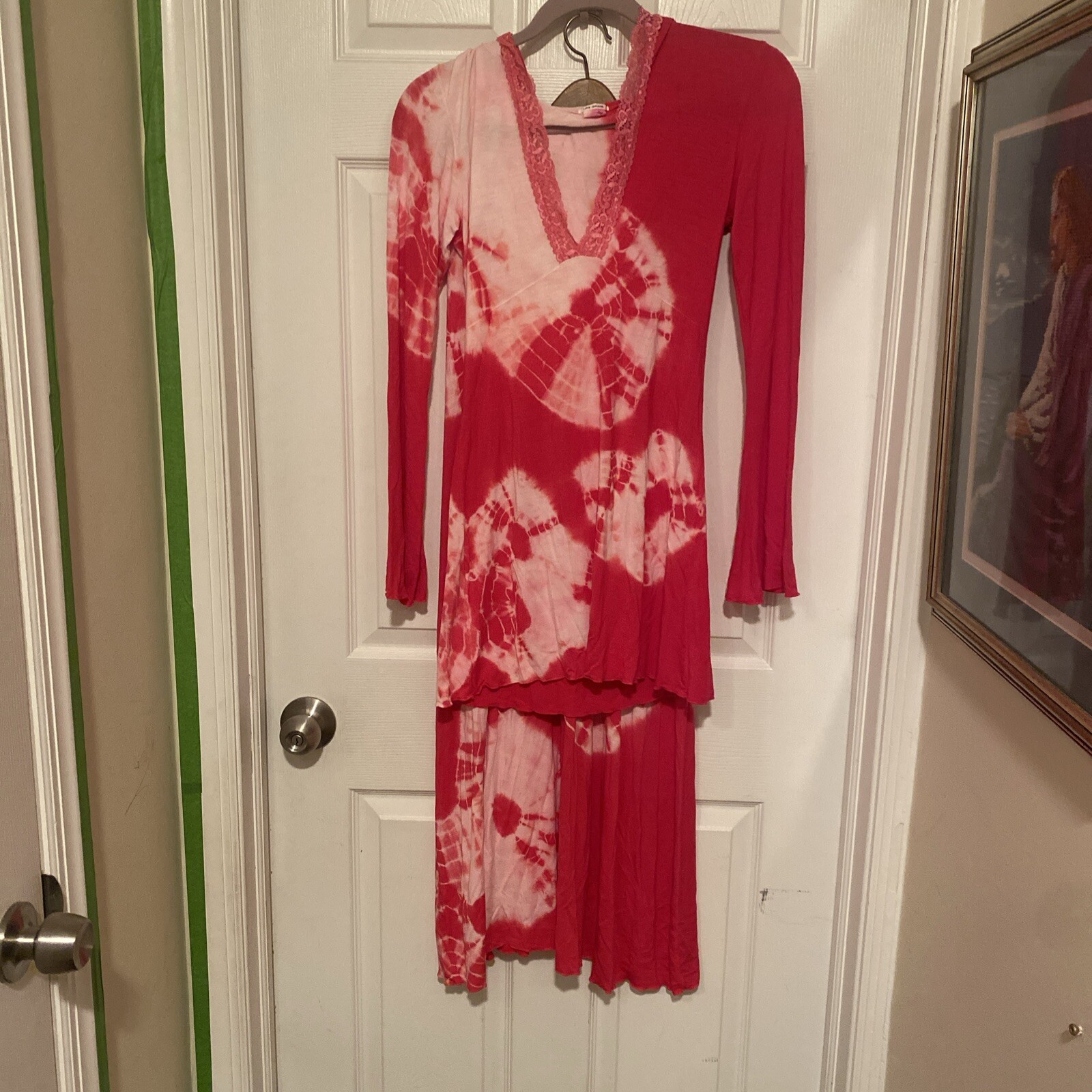 Love Tanjane Womens Pink Stretch Tie Dye Top Oversized SM & Maxi Skirt Medium