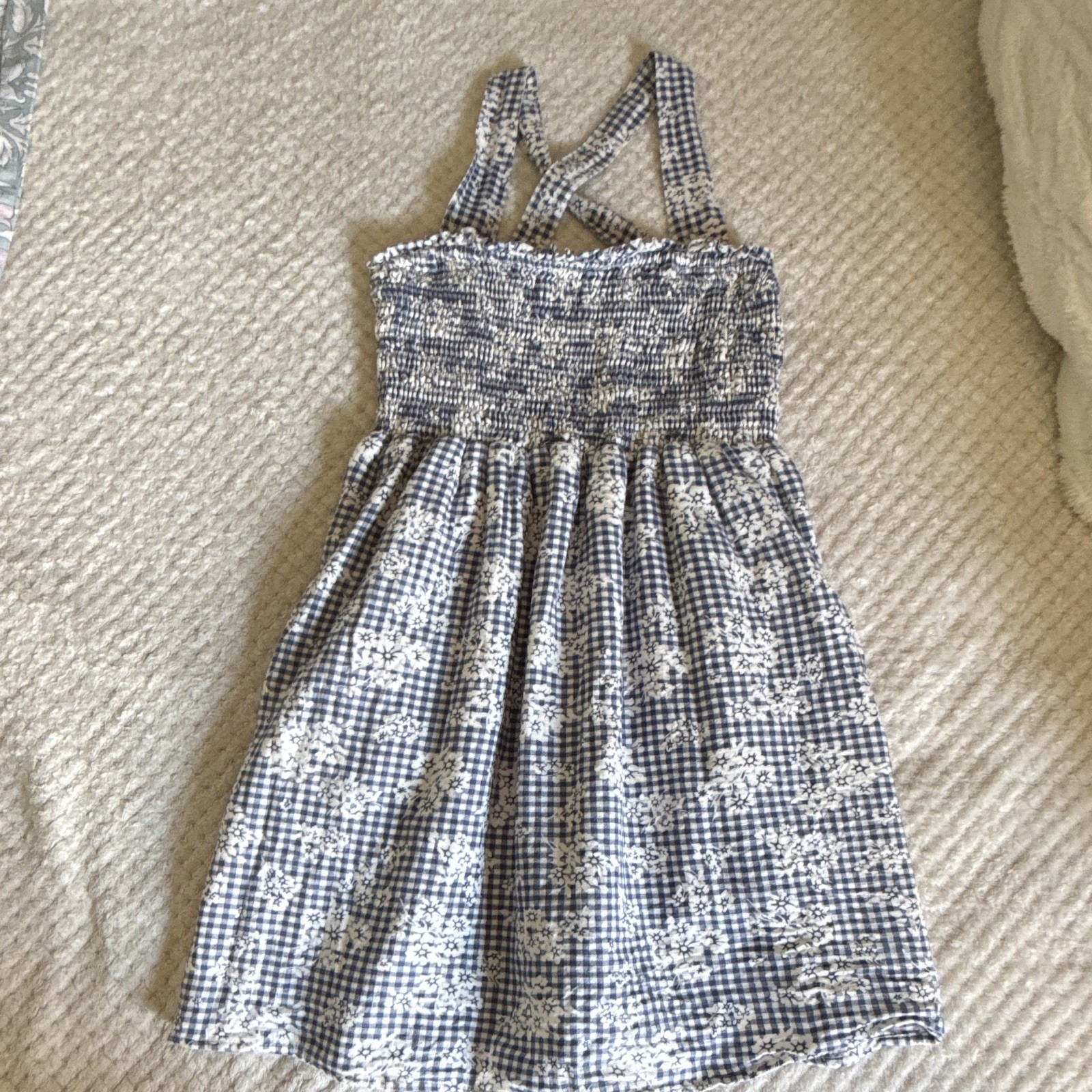 American Eagle Outfitters Women’s XS Blue White Gingham Smocked Lined Sundress
