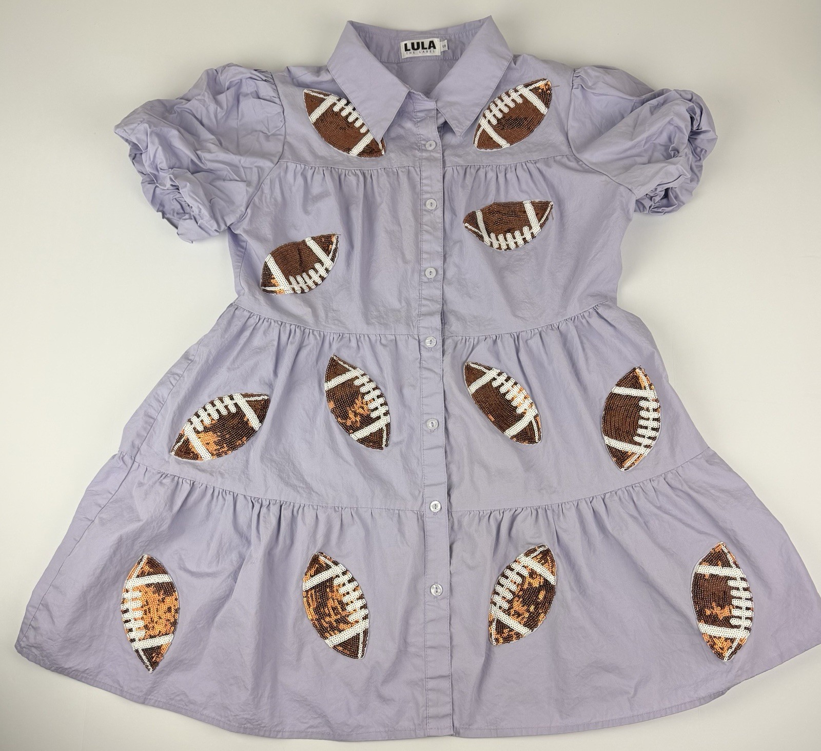 Lula Babydoll Lavender Football Sequin Embellish Game Day Dress Sz. S