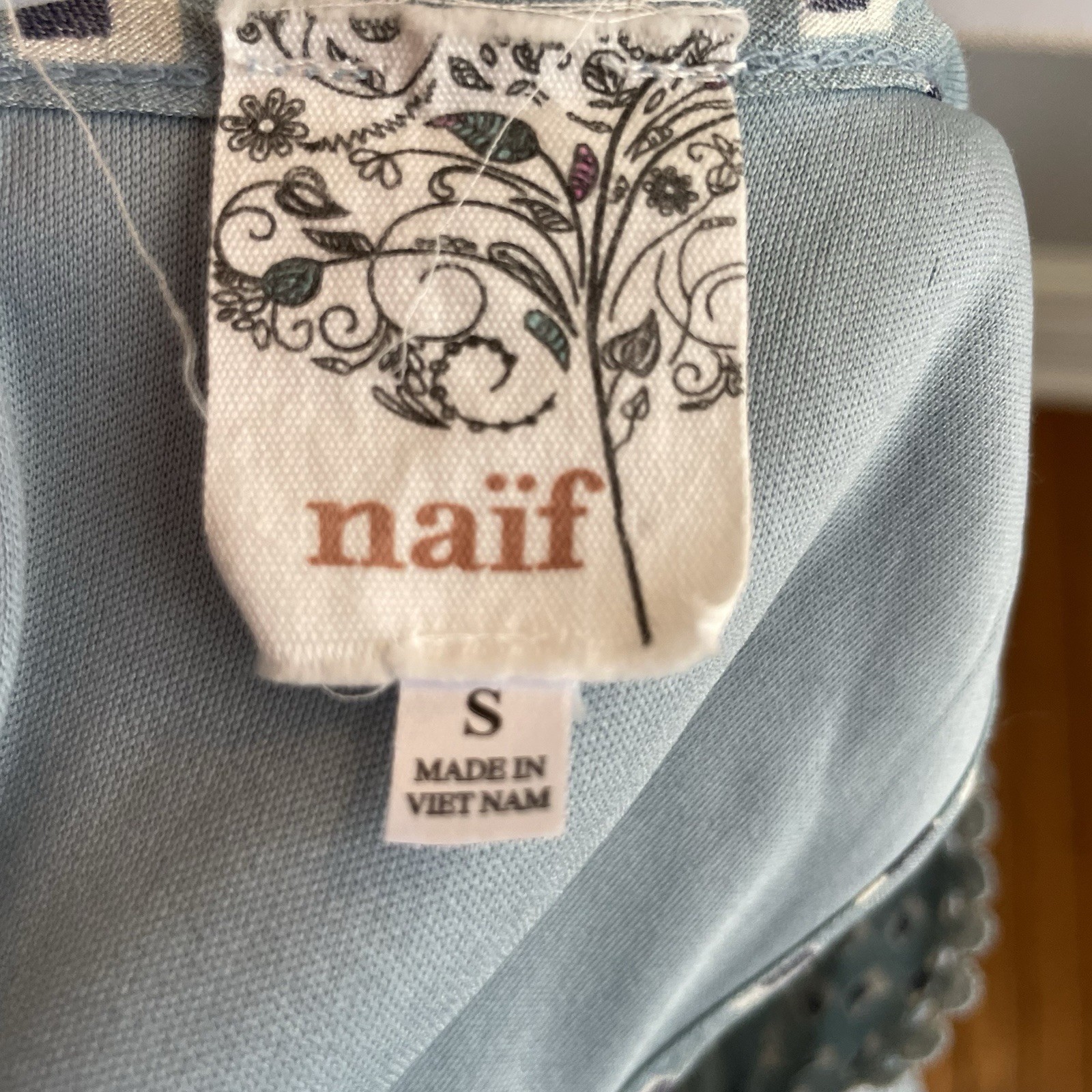 Naif Blue Summer Dress Size Small Geometric Pattern Sleeveless Shift SEE PICS