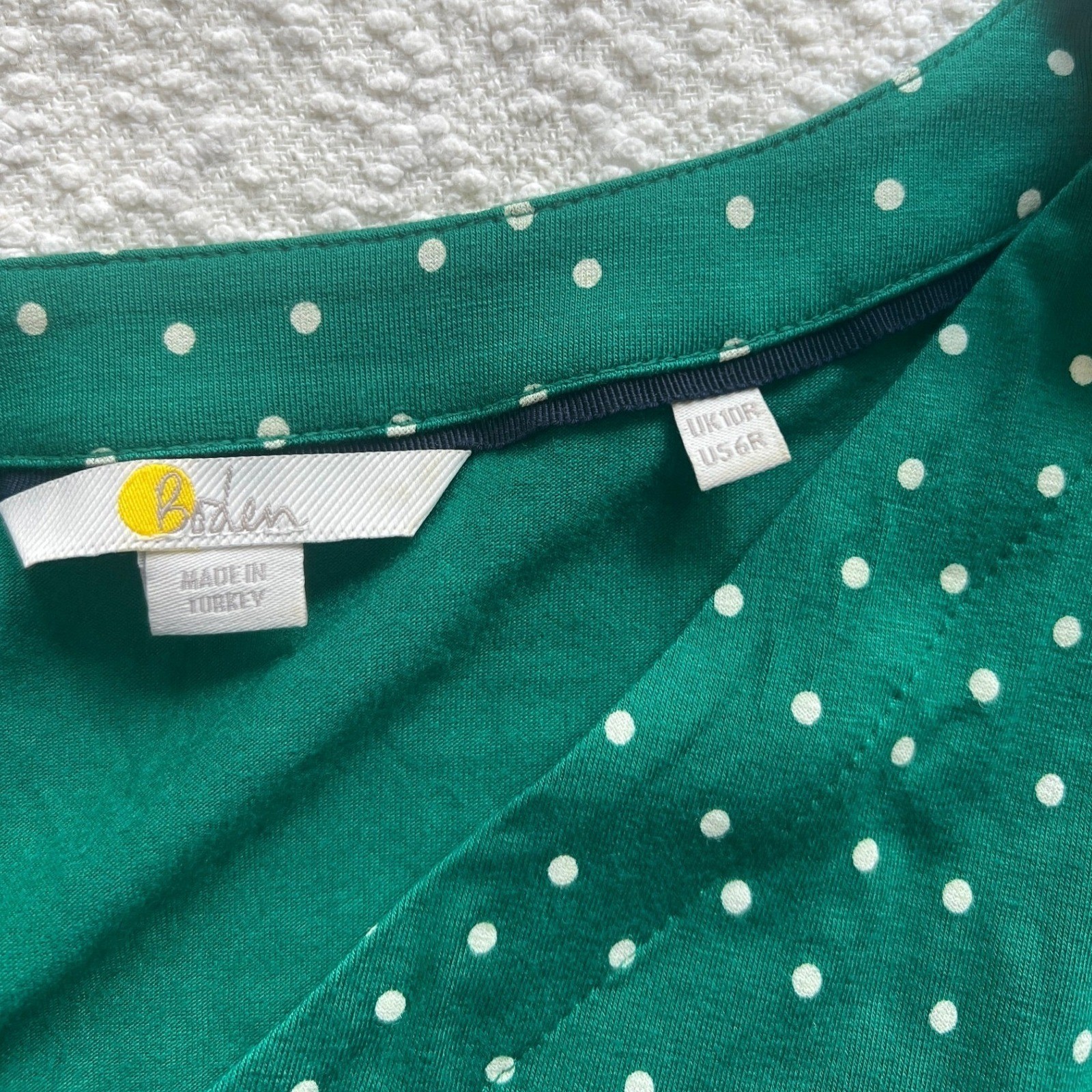 Boden Green Polka Dot V-Neck Button Front Jersey Dress Short Sleeve US 6R