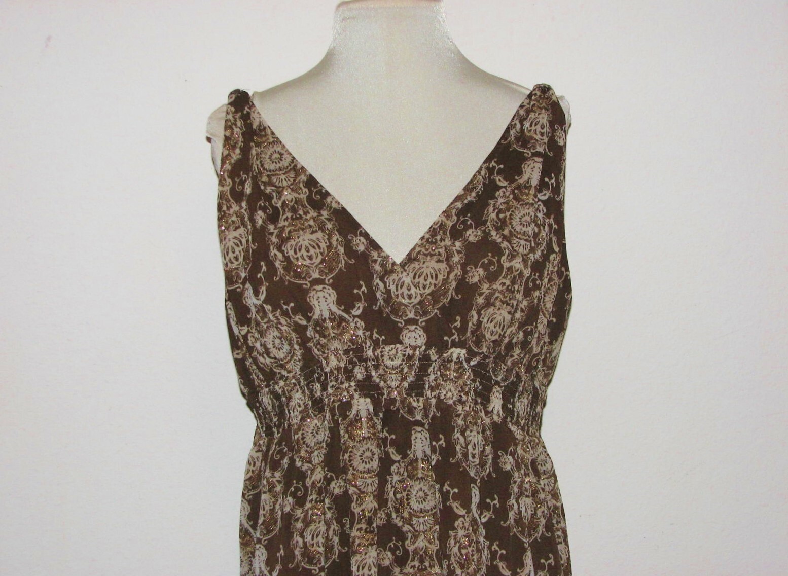 Tapemeasure Brown w gold Sequins V-Neck Sleeveless Chiffon Overlay Dress (12)