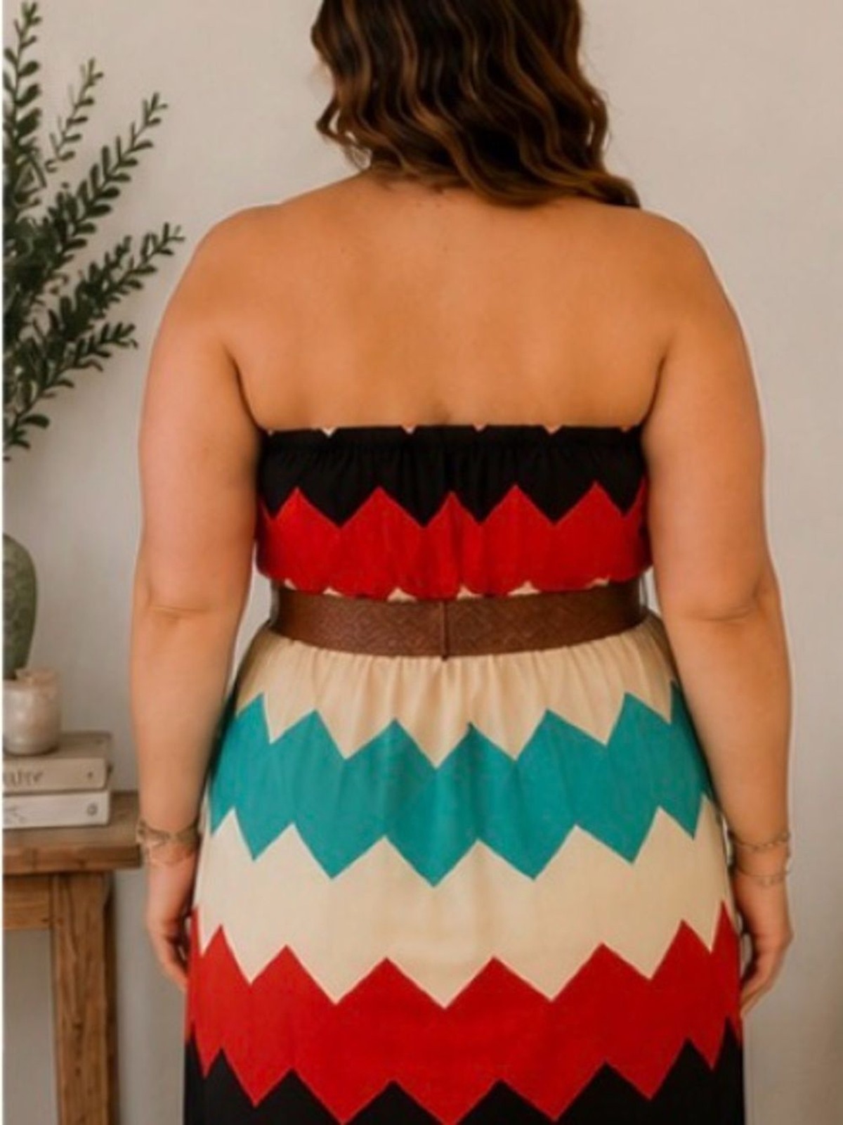 Justify Strapless Chevron Maxi Dress in Red, Black, Teal, Tan & Cream