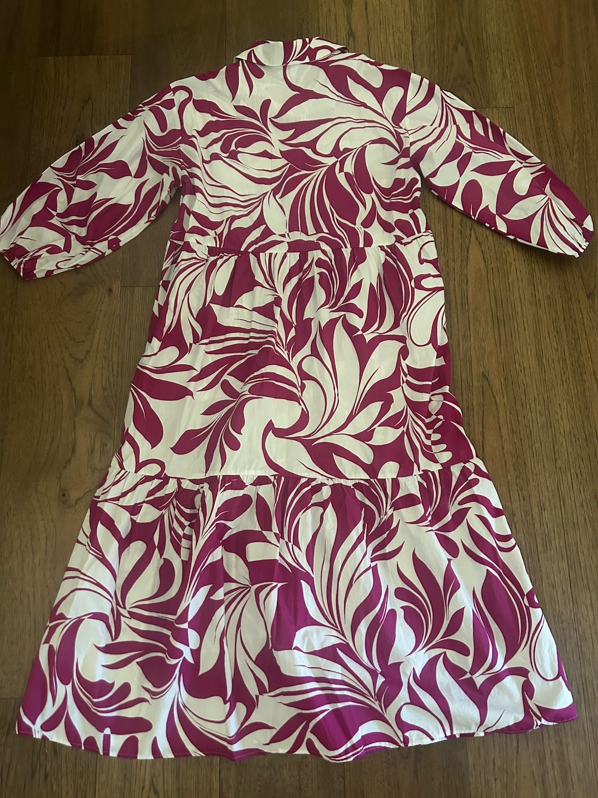 Anthropologie Maeve Bettina Tiered Shirt Dress M Medium Boho Cottage Pink White