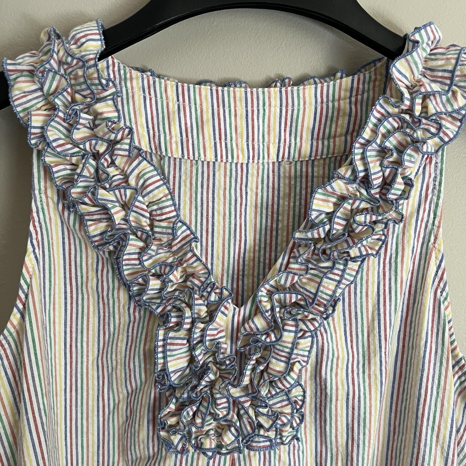 Sara Campbell 100% Linen Shift Dress S Sleeveless Coastal Preppy Seersucker