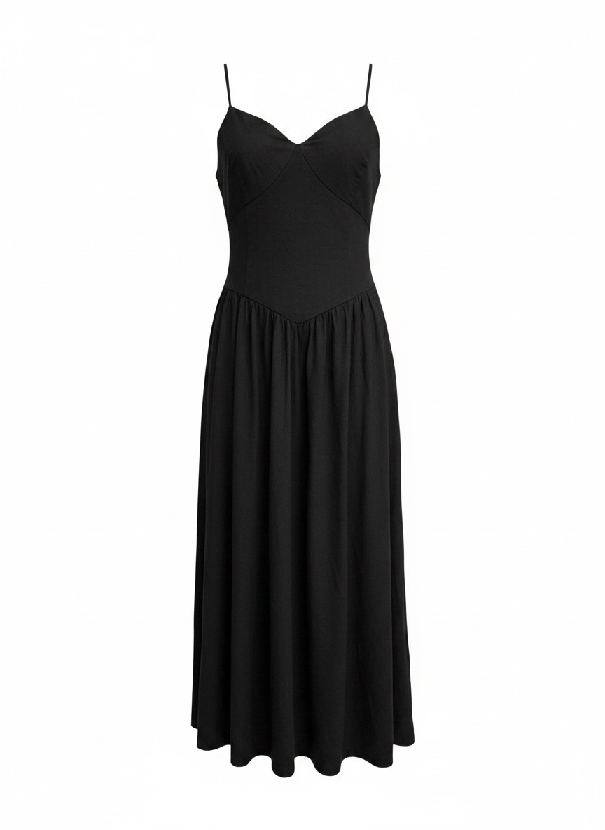 Christian Lacroix Black Linen Blend Smocked Basque Waist Midi Dress M