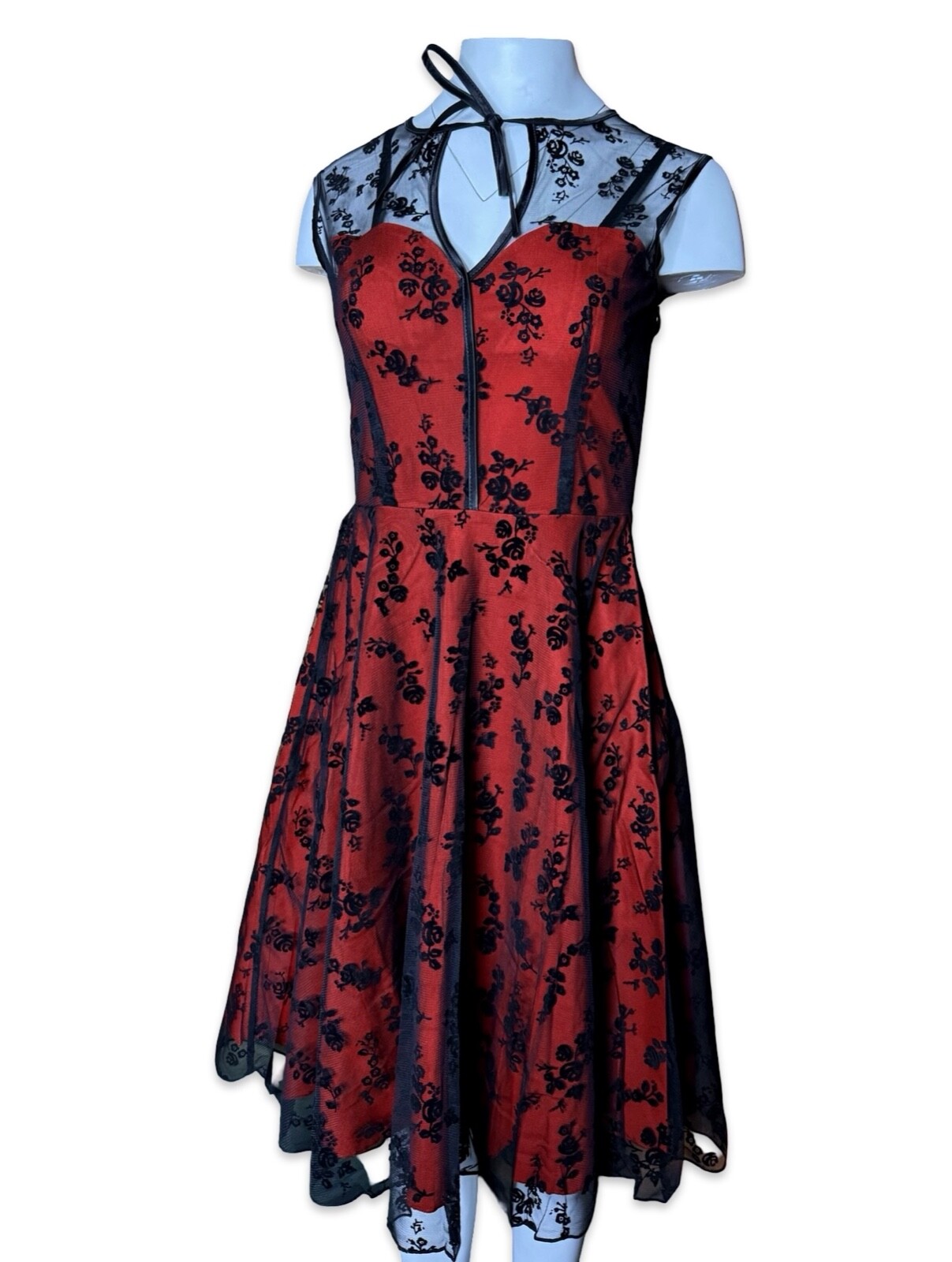 Voodoo Vixen Vintage Floral Flocked 50’S Emo Pin Up Rockabilly Dress DRA2144