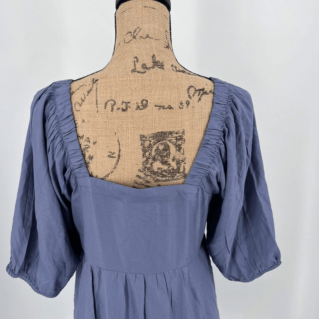 NWT Beyond Words Womens Square Neck Puff Sleeves Tiered Mini Dress purple Medium