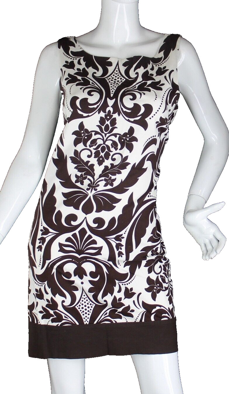 {ANN TAYOR} Dress Sheath ~M Brown & White Swirl Pattern Lined Stretch Summer