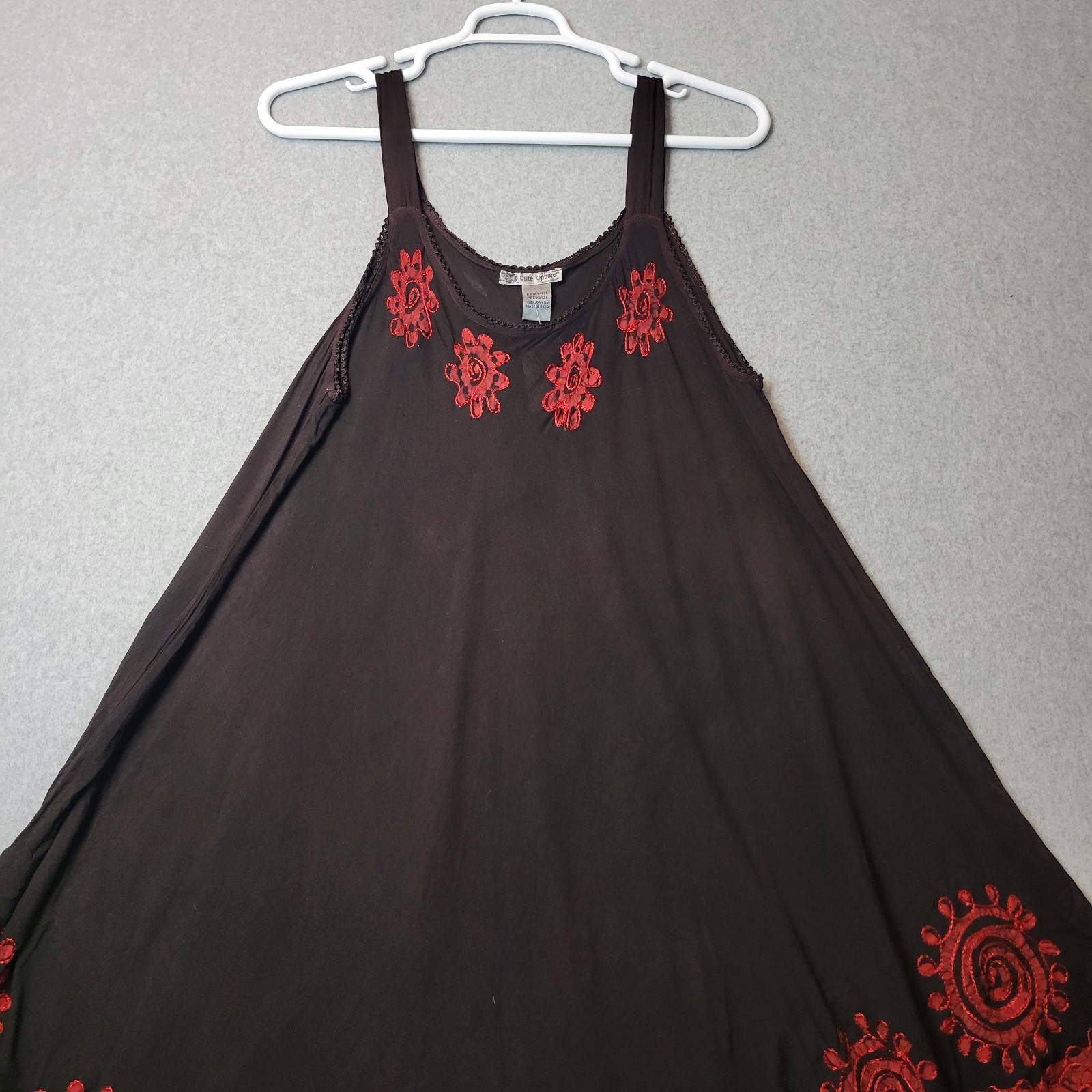 NWT Cute Options Chocolate Floral Embroidered Kaftan Tank Dress Womens Free Size