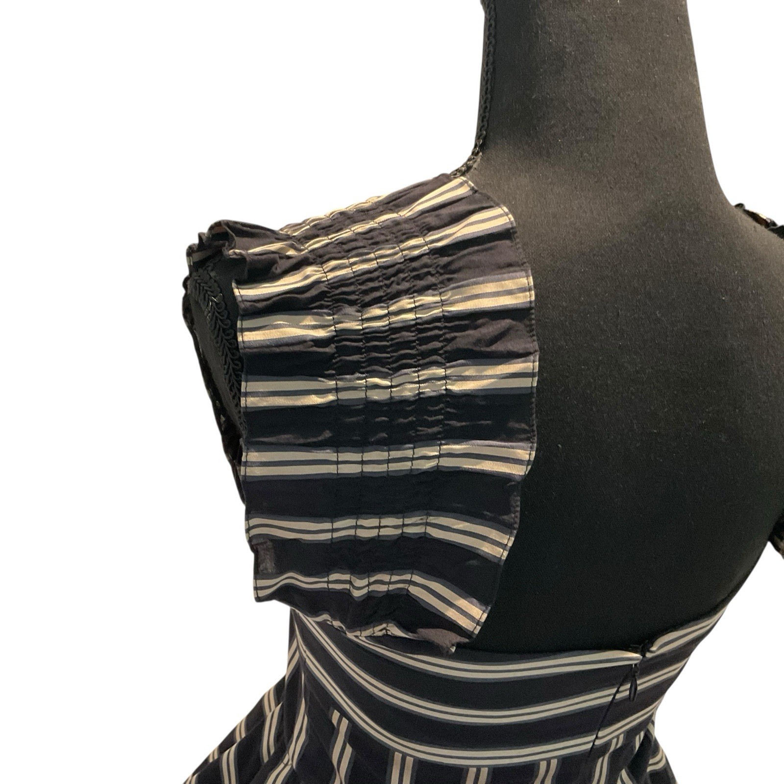 Caroline Constas Tiered High- Low Layered Dress Striped Bow Ruffle Brown Small