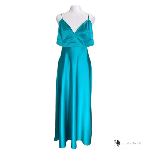 NWOT House of Harlow 1960 Turquoise Satin Cut Out Maxi Dress Large