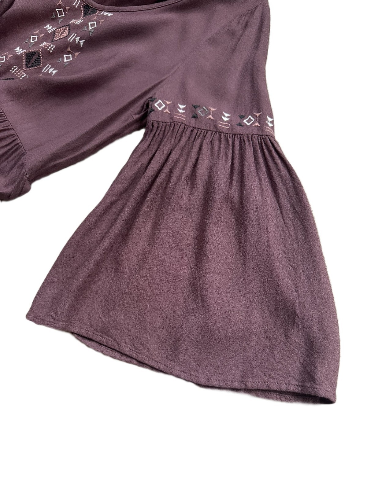 MUDD Small Mauve Plum Embroidered Peasant Mini Dress 3/4 sleeve BOHO