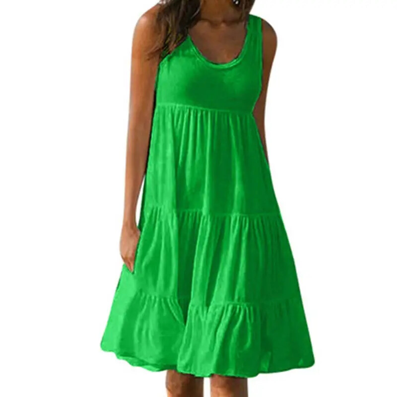 Women Summer Smock Tanks Dresses Beach Baggy Frill Mini Sundress Casual Hol
