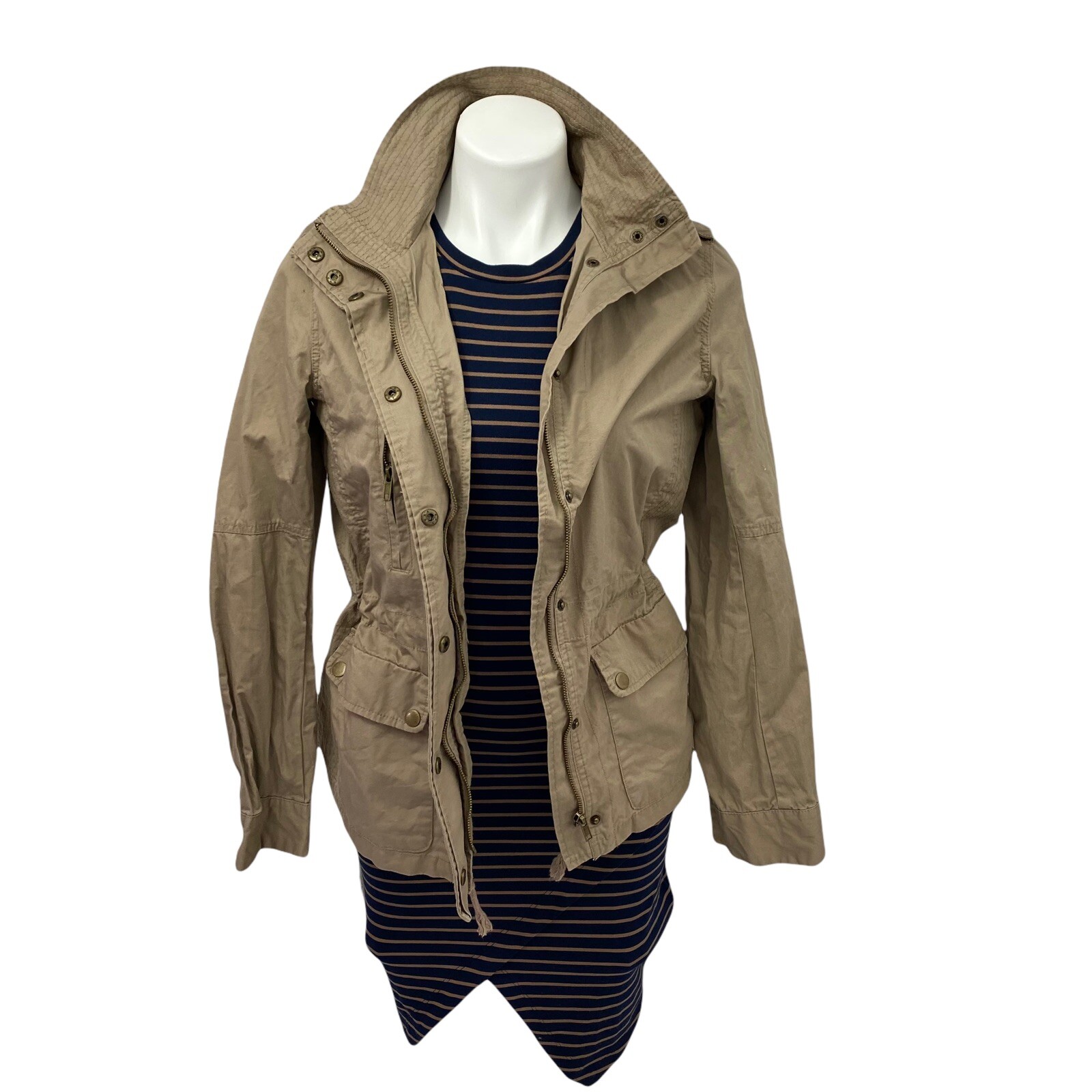 Love Tree Dress Womens Medium Lot Anorak Jacket Brown Blue Knit Pocket