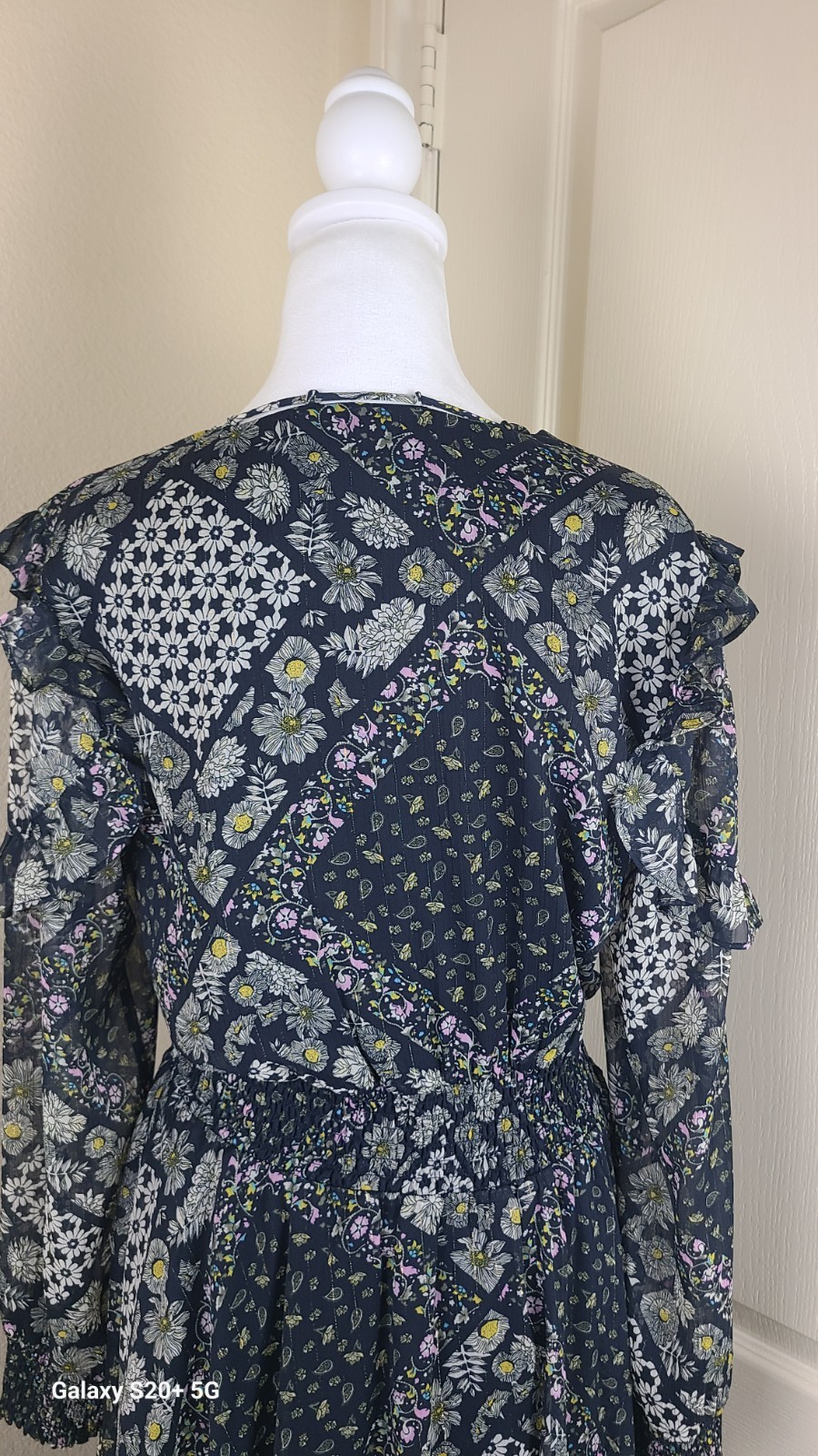 Sam Edelman Ruffle Handkerchief Midi Dress Mixed Patchwork Smoked Waist Size 10