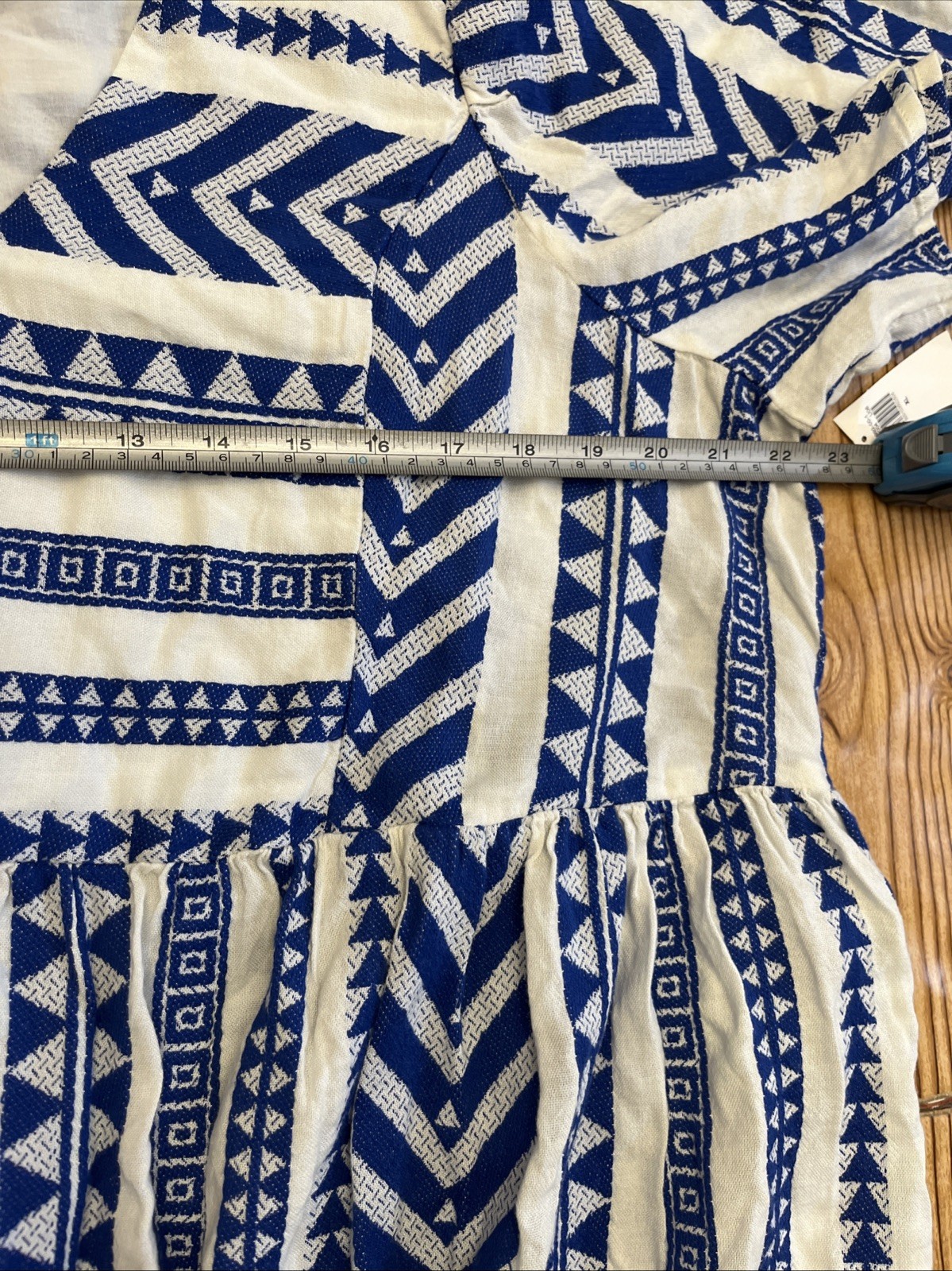 Old Navy Blue & White Tribal Aztec Jacquard Airy Dress Pockets Grecian Sz Lg NWT