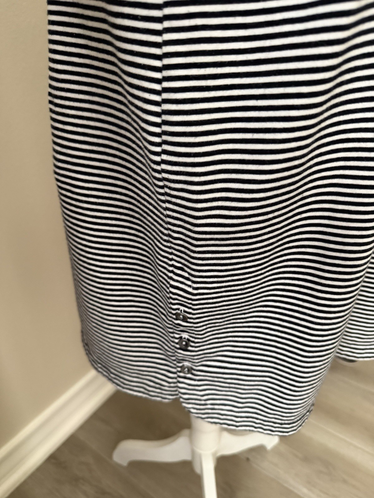 J Jill Perfect Pima Dress Medium Black White Striped 3/4 Sleeve Casual Knit